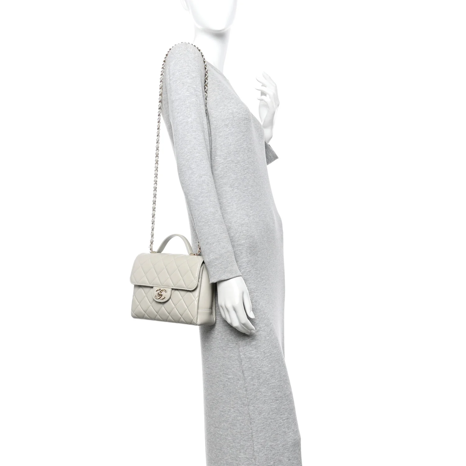 Lambskin Quilted Small Flap Top Handle Bag Grey - Image 2