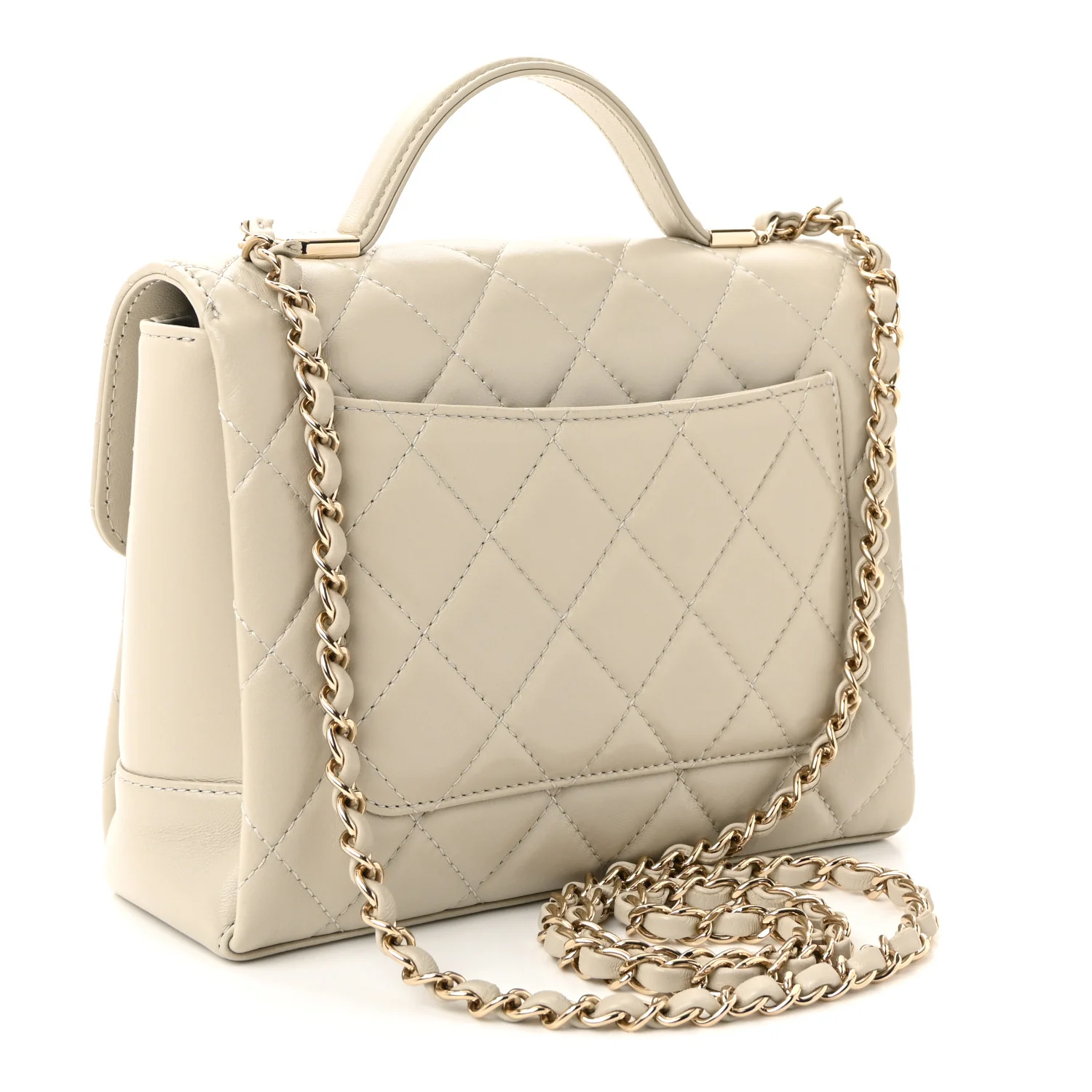 Lambskin Quilted Small Flap Top Handle Bag Grey - Image 3