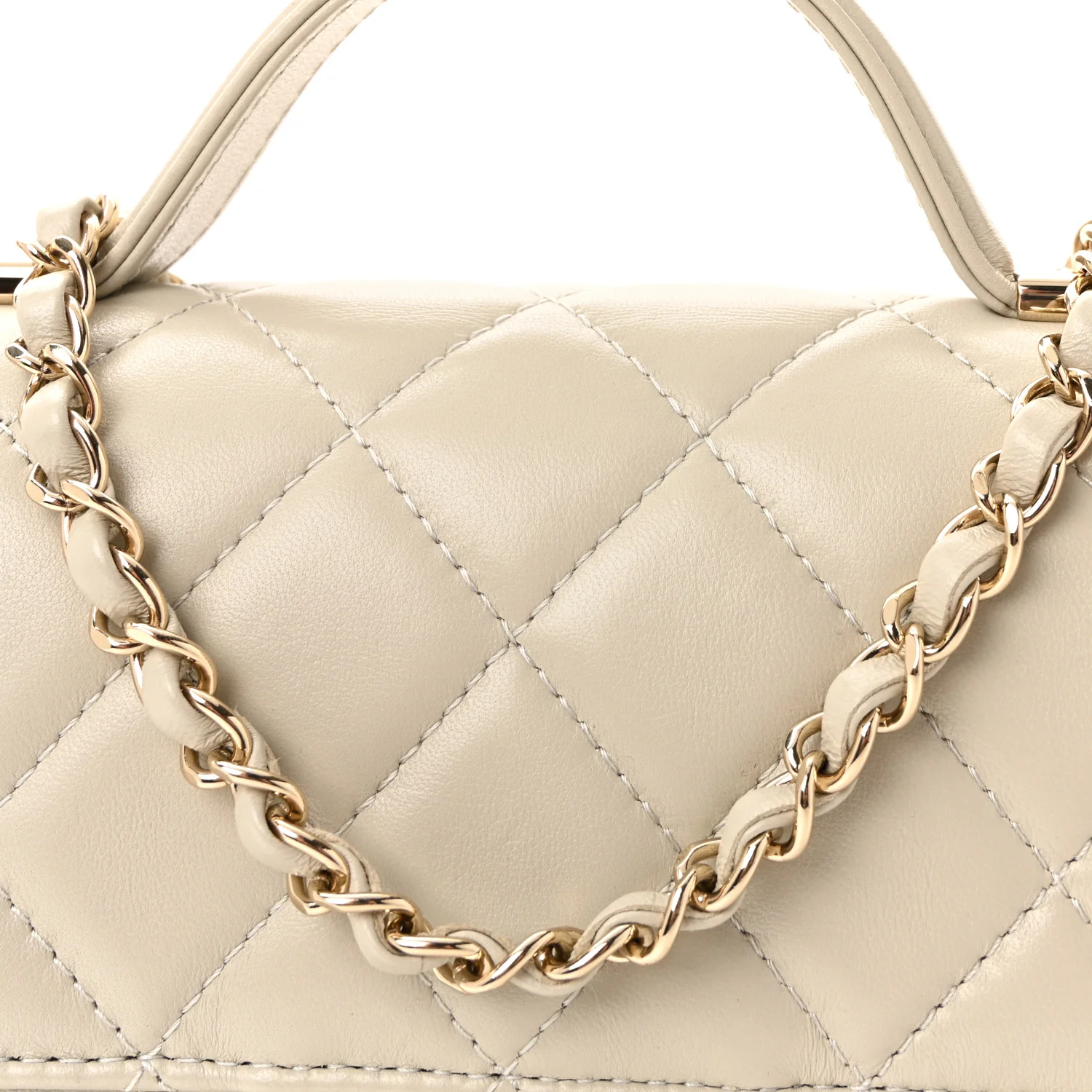 Lambskin Quilted Small Flap Top Handle Bag Grey - Image 8