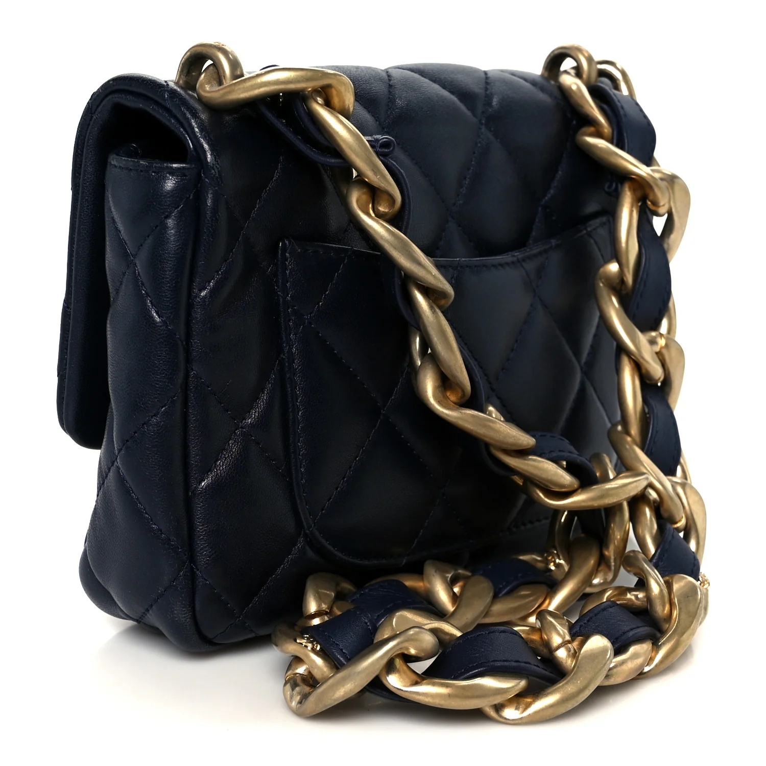 Lambskin Quilted Small Funky Town Flap Blue - Image 3
