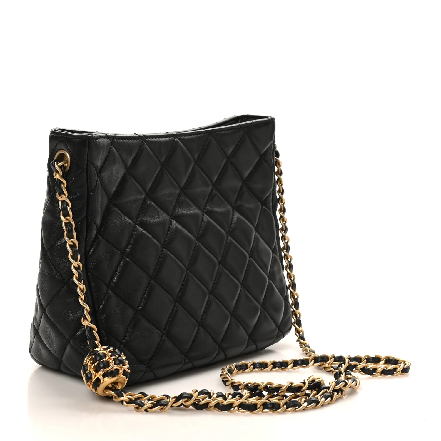 Lambskin Quilted Small Pearl Crush Hobo Black - Image 3