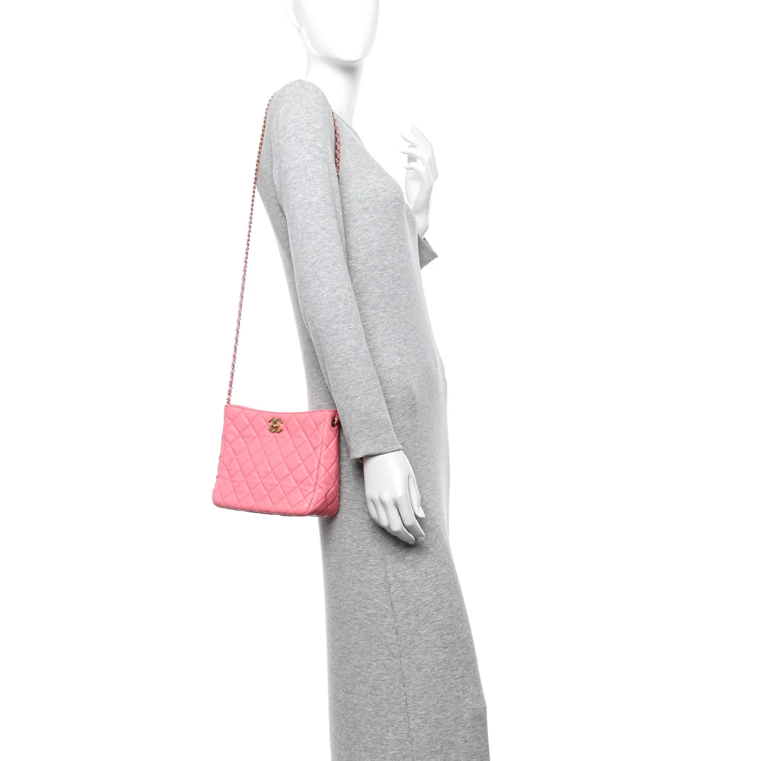 Lambskin Quilted Small Pearl Crush Hobo Pink - Image 2