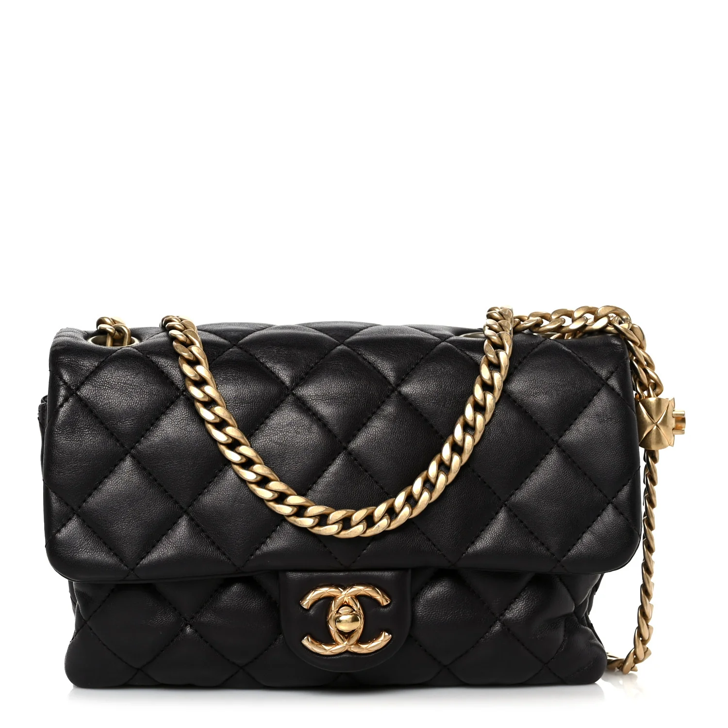 Lambskin Quilted Small Pillow Crush Flap Dark Brown