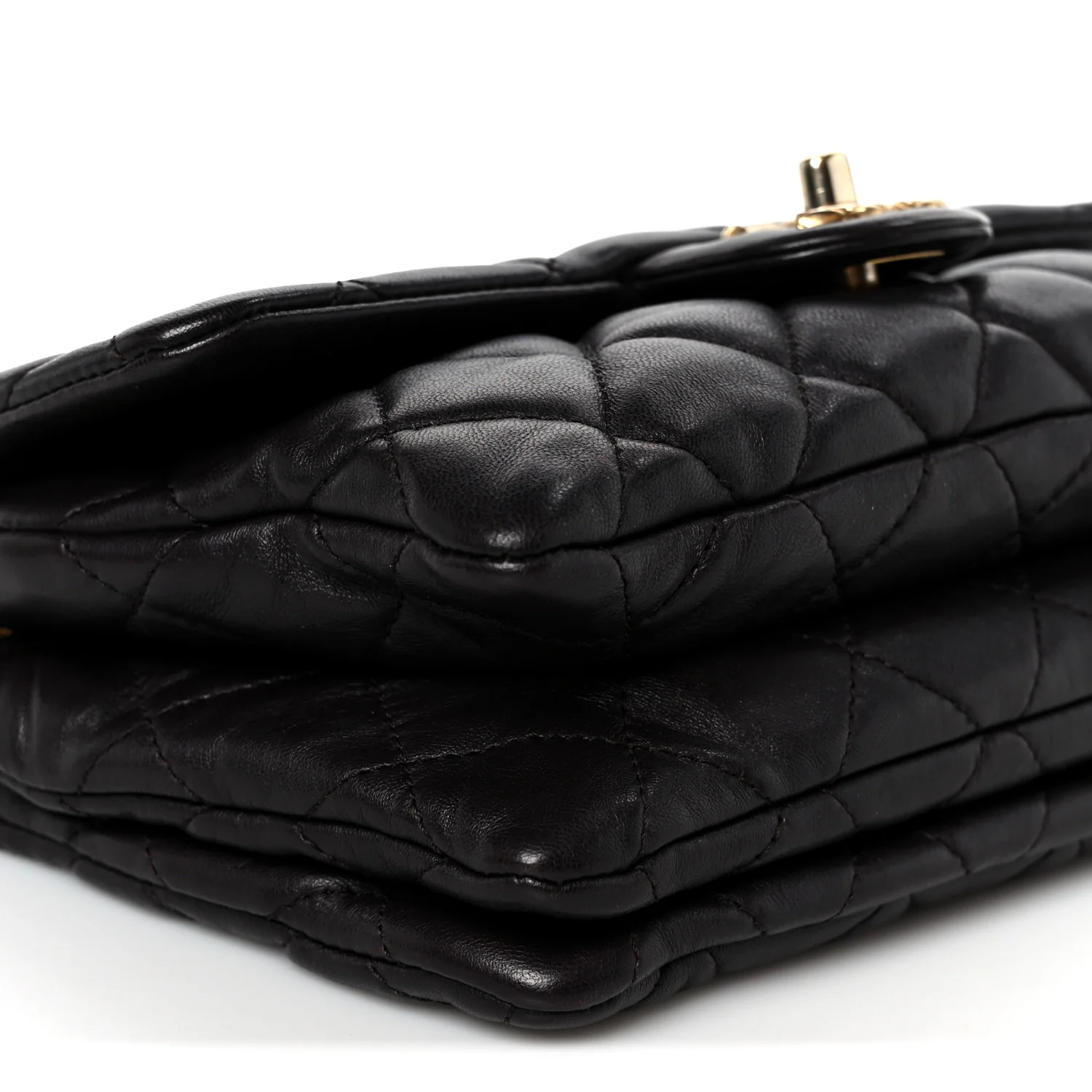 Lambskin Quilted Small Pillow Crush Flap Dark Brown - Image 10