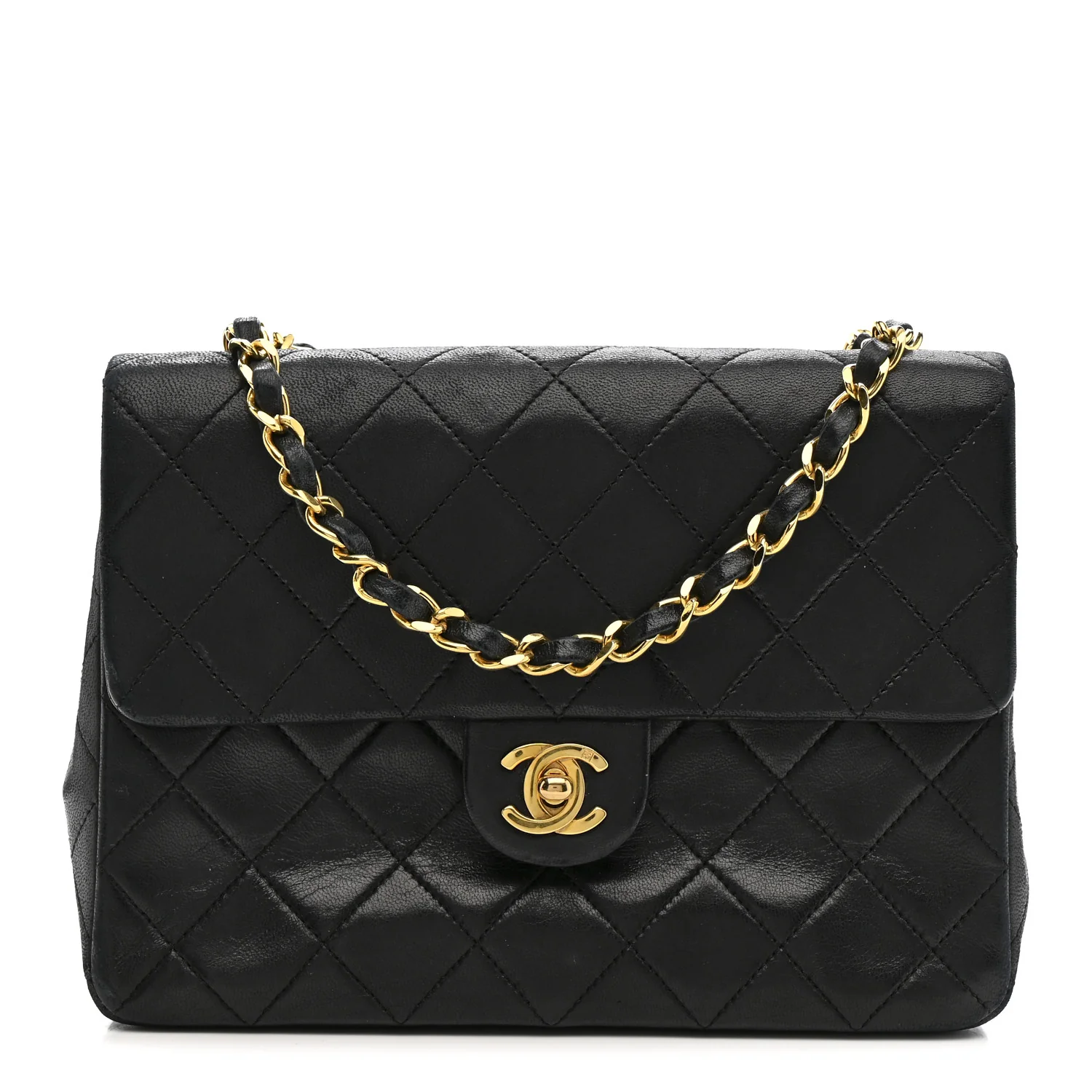 Lambskin Quilted Small Single Flap Black