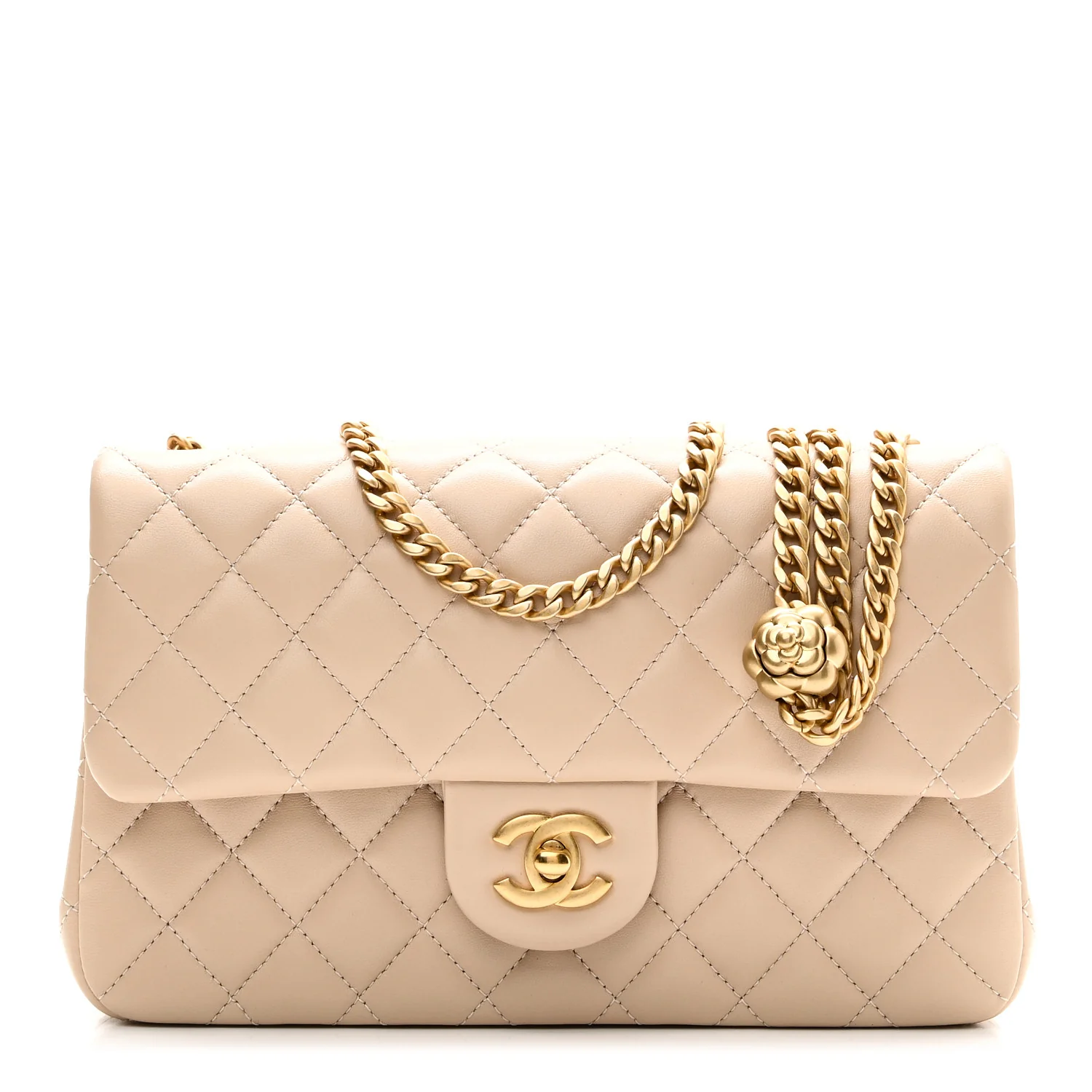 Lambskin Quilted Small Sweet Camellia Flap Beige