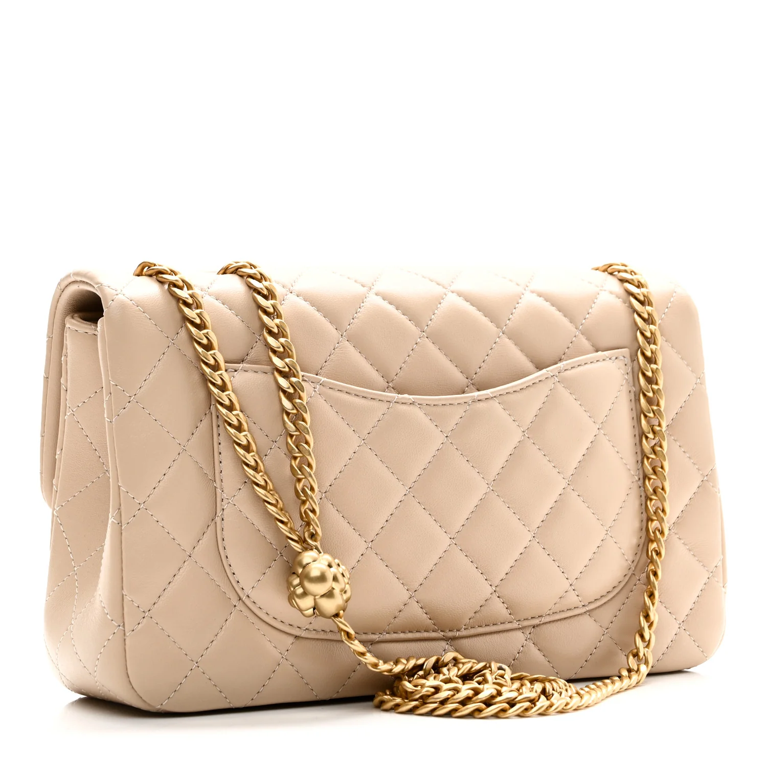 Lambskin Quilted Small Sweet Camellia Flap Beige - Image 3