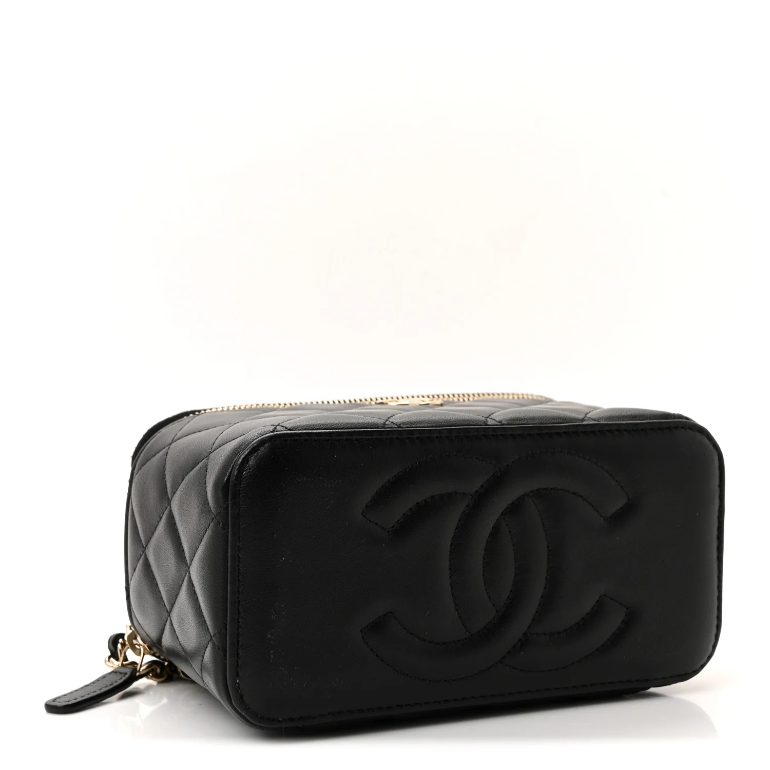 Lambskin Quilted Small Top Handle Vanity Case With Chain Black - Image 4