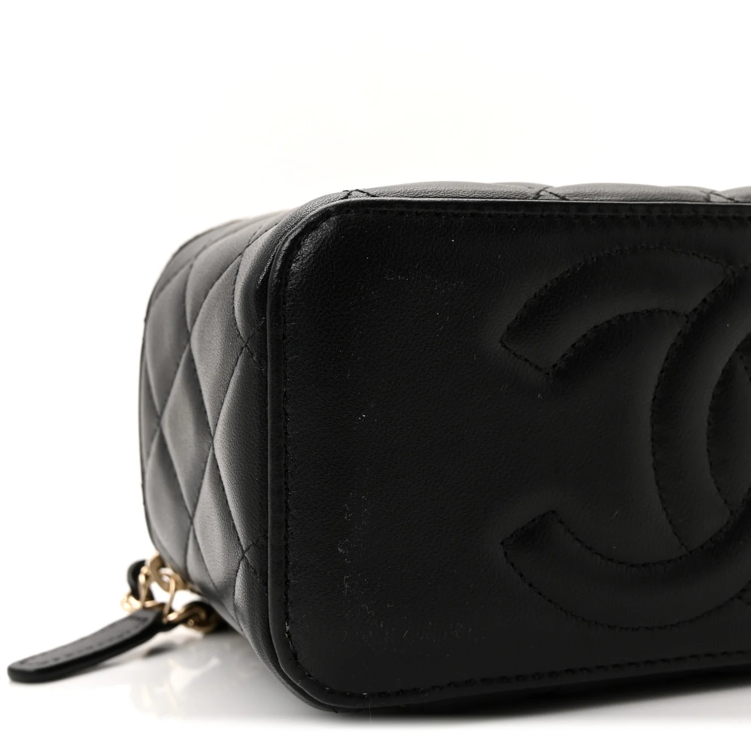 Lambskin Quilted Small Top Handle Vanity Case With Chain Black - Image 9