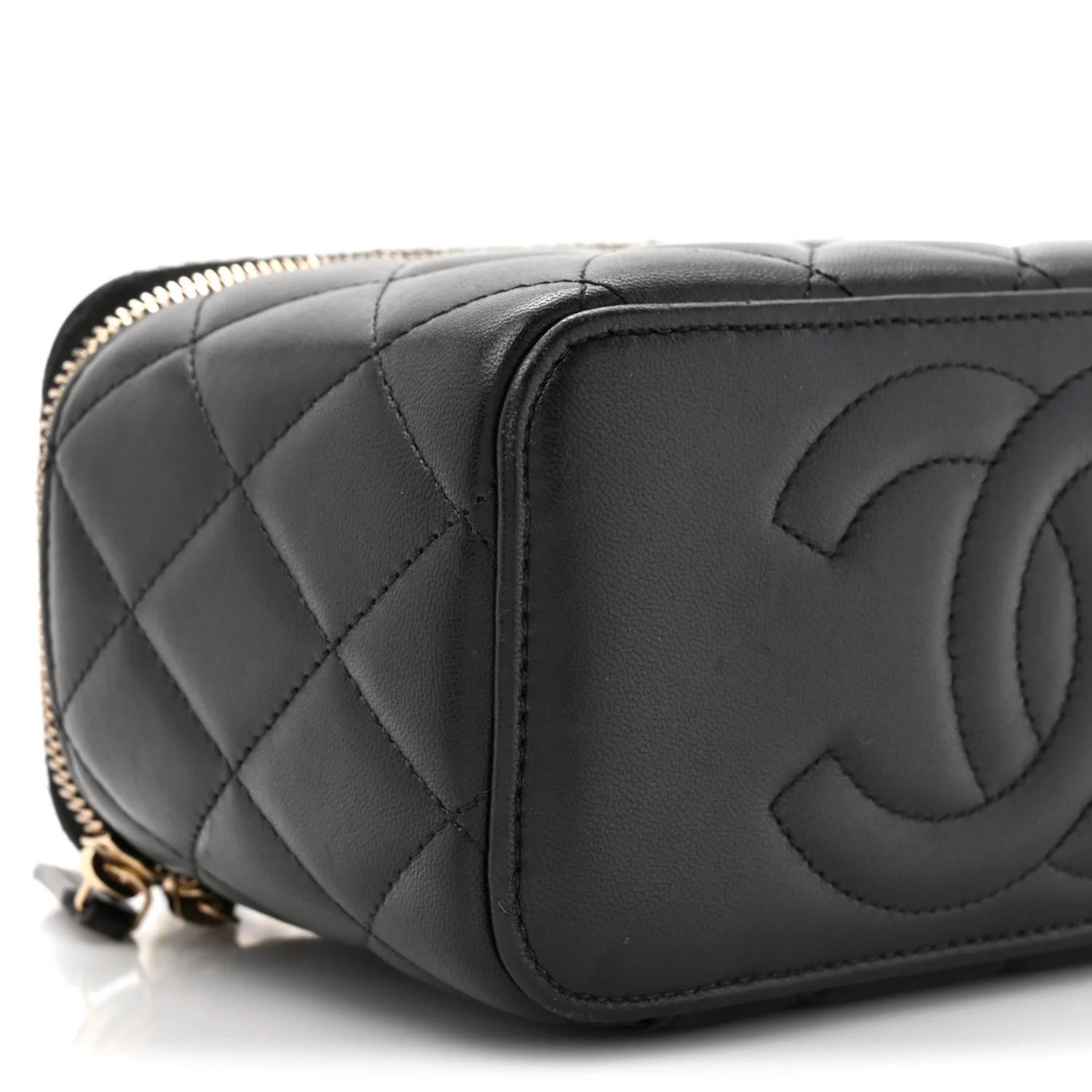 Lambskin Quilted Small Top Handle Vanity Case With Chain Black - Image 10