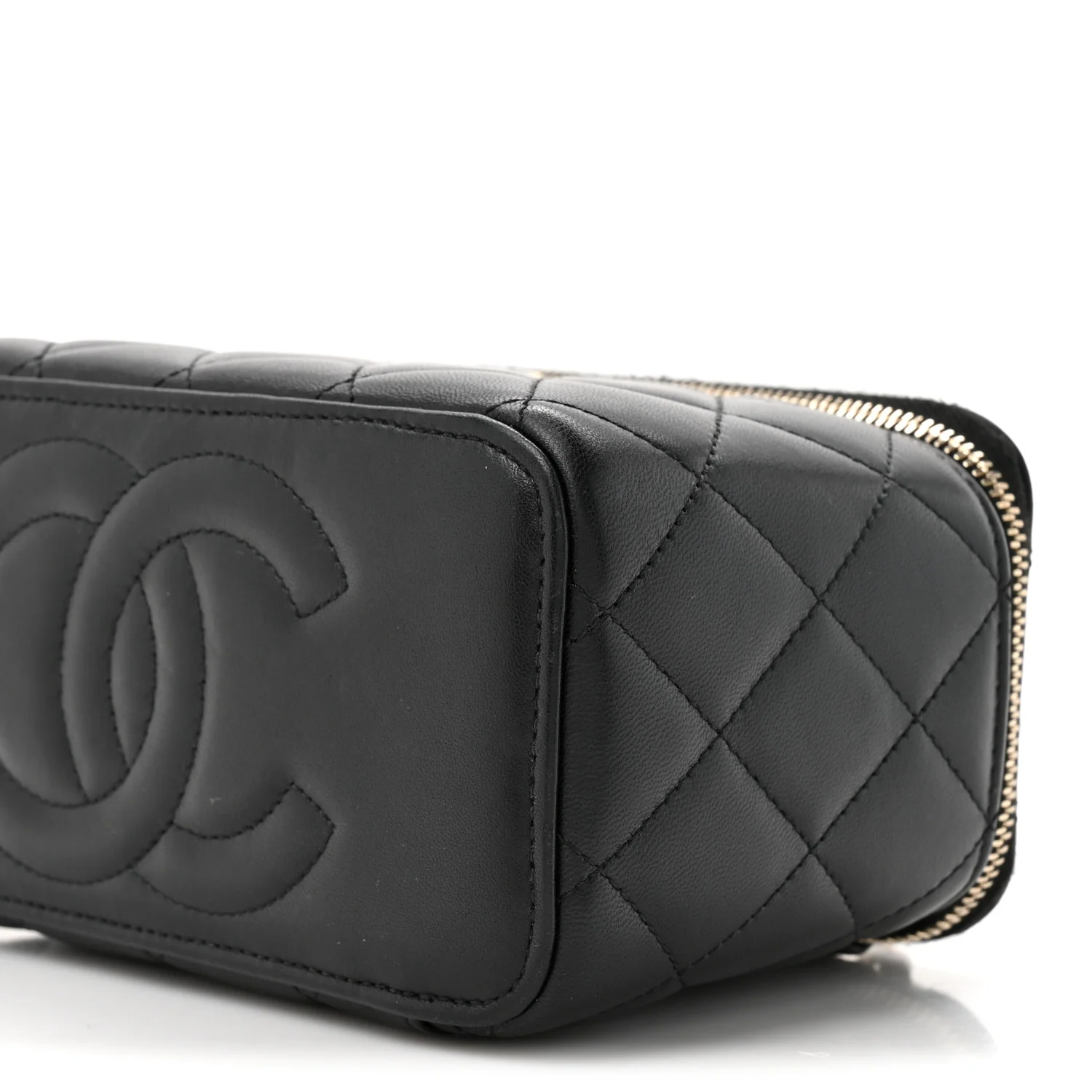 Lambskin Quilted Small Top Handle Vanity Case With Chain Black - Image 9