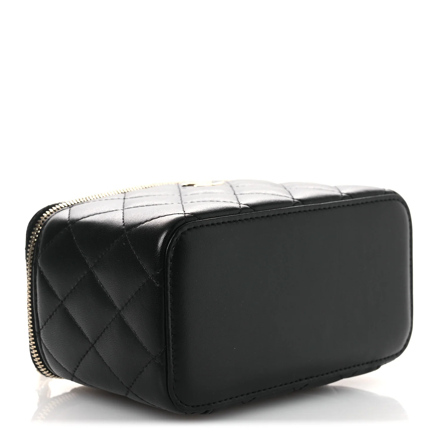 Lambskin Quilted Small Top Handle Vanity Case With Chain Black - Image 4