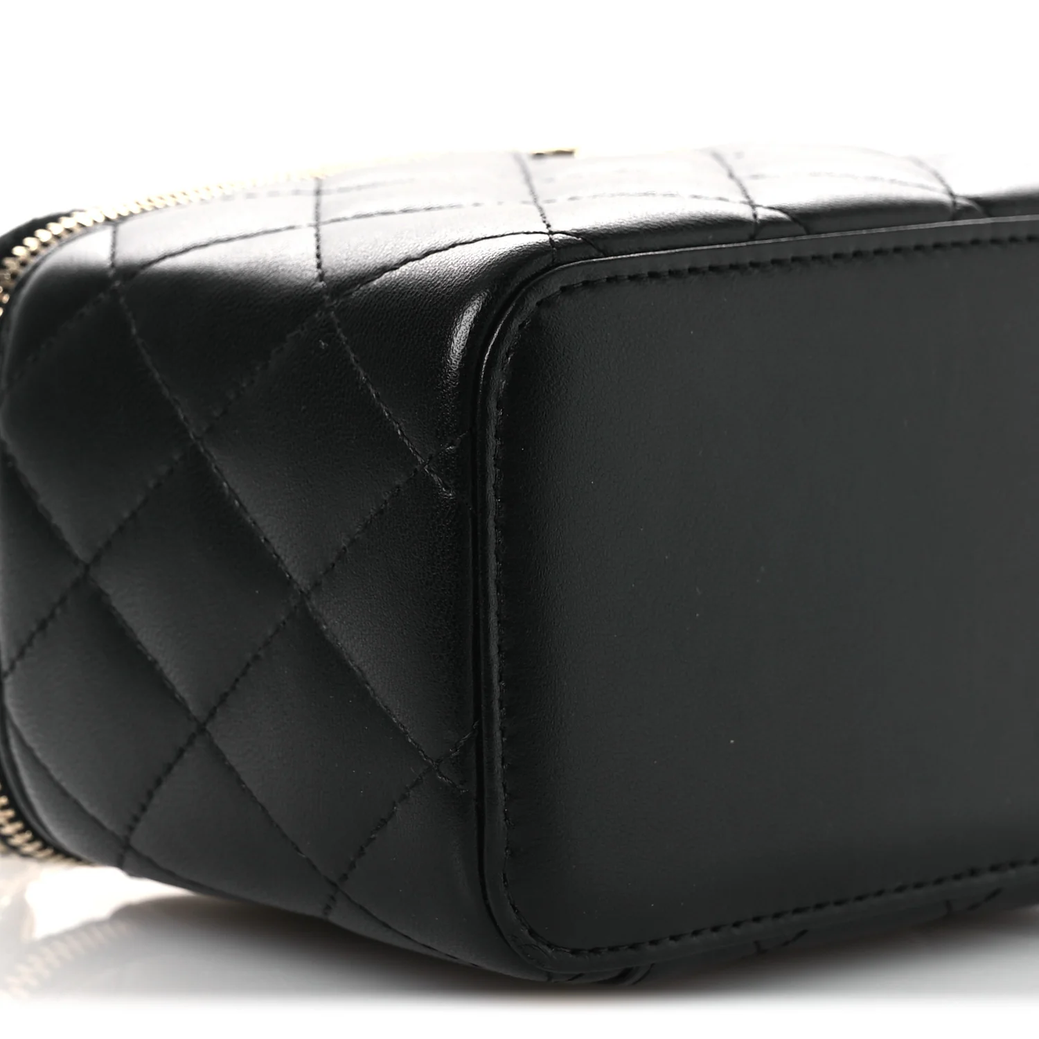 Lambskin Quilted Small Top Handle Vanity Case With Chain Black - Image 9
