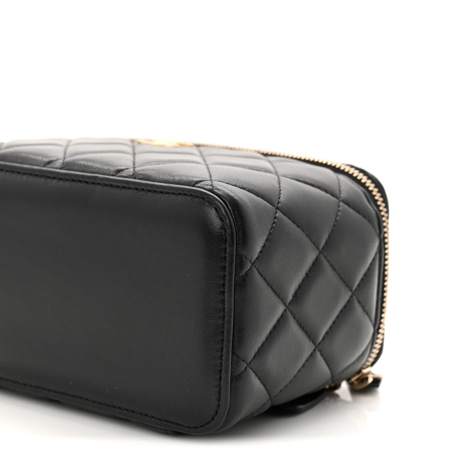 Lambskin Quilted Small Top Handle Vanity Case With Chain Black - Image 10
