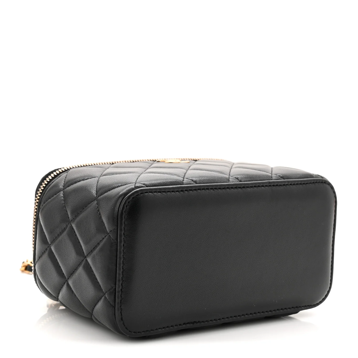 Lambskin Quilted Small Top Handle Vanity Case With Chain Black - Image 4