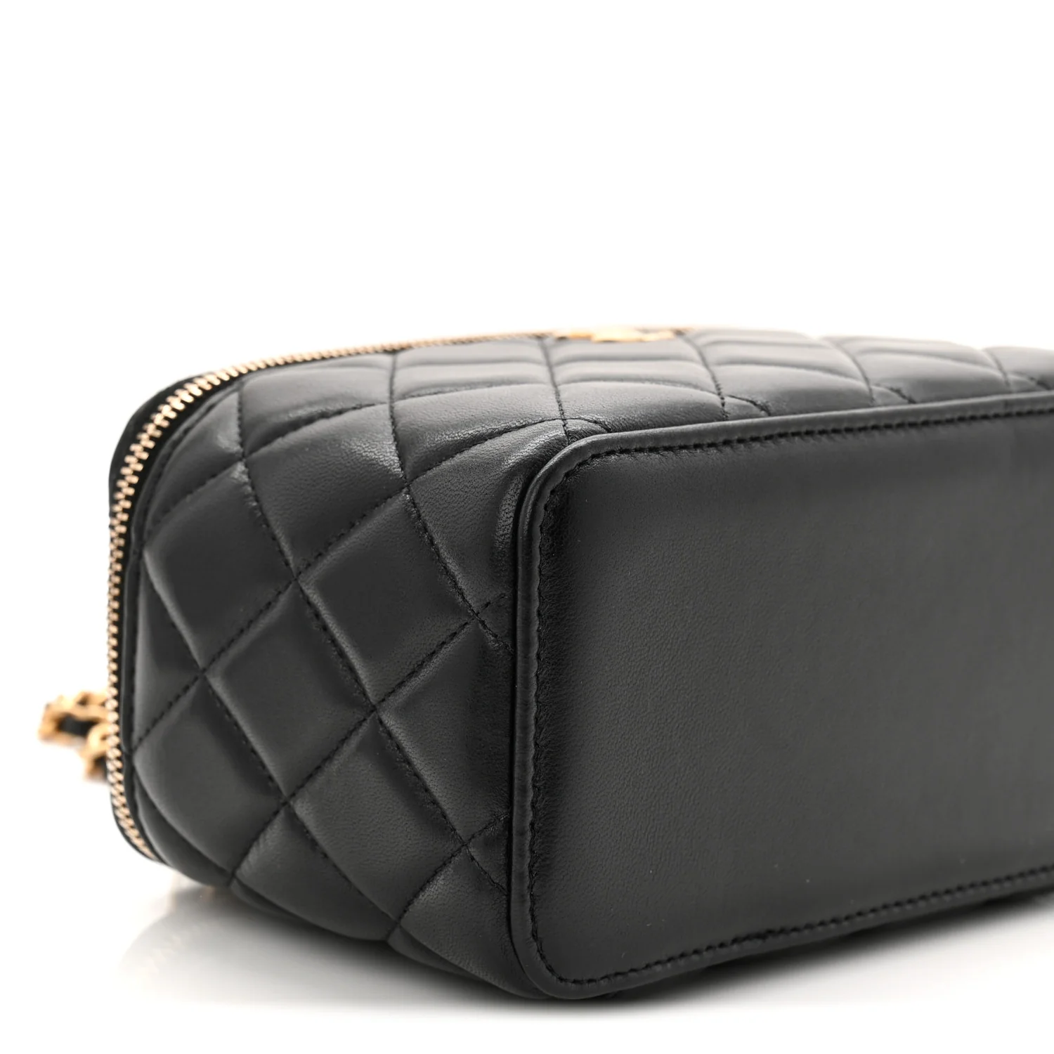 Lambskin Quilted Small Top Handle Vanity Case With Chain Black - Image 9