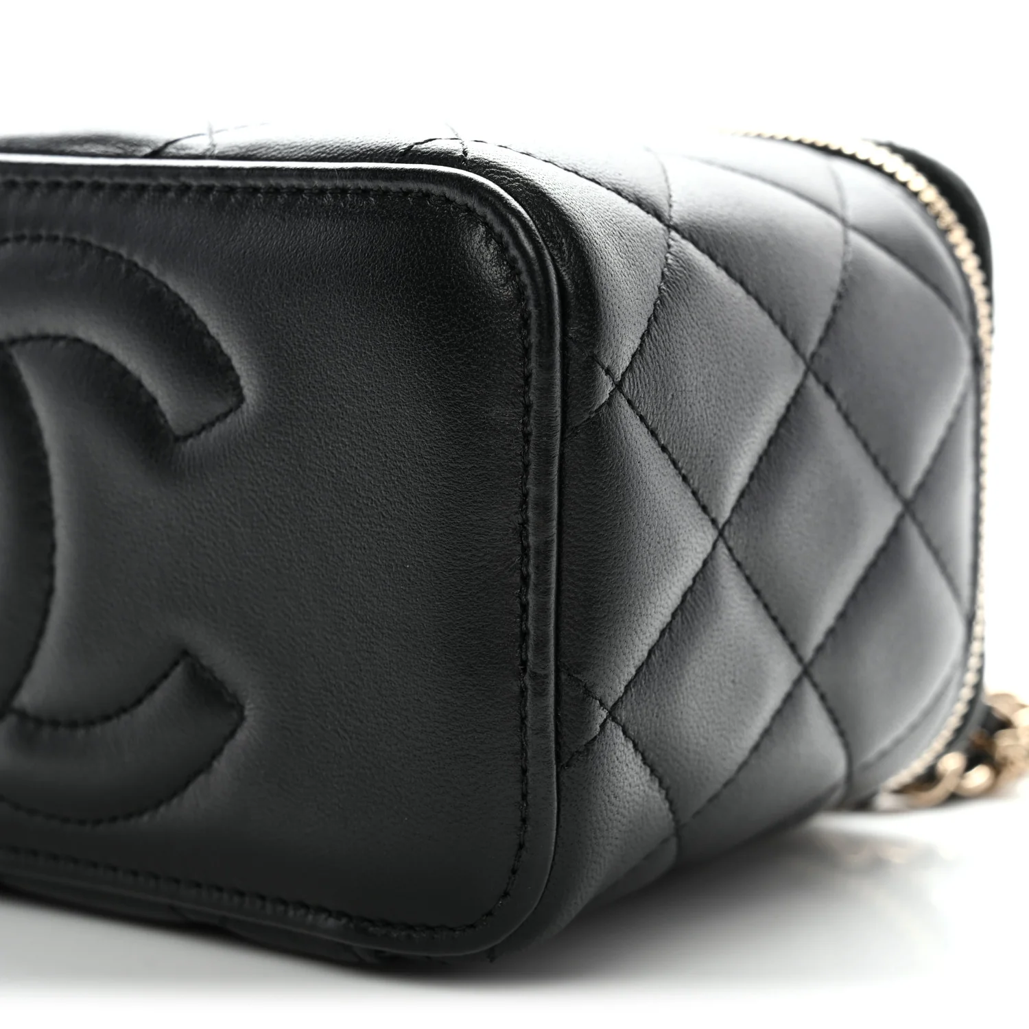 Lambskin Quilted Small Top Handle Vanity Case With Chain Black - Image 10