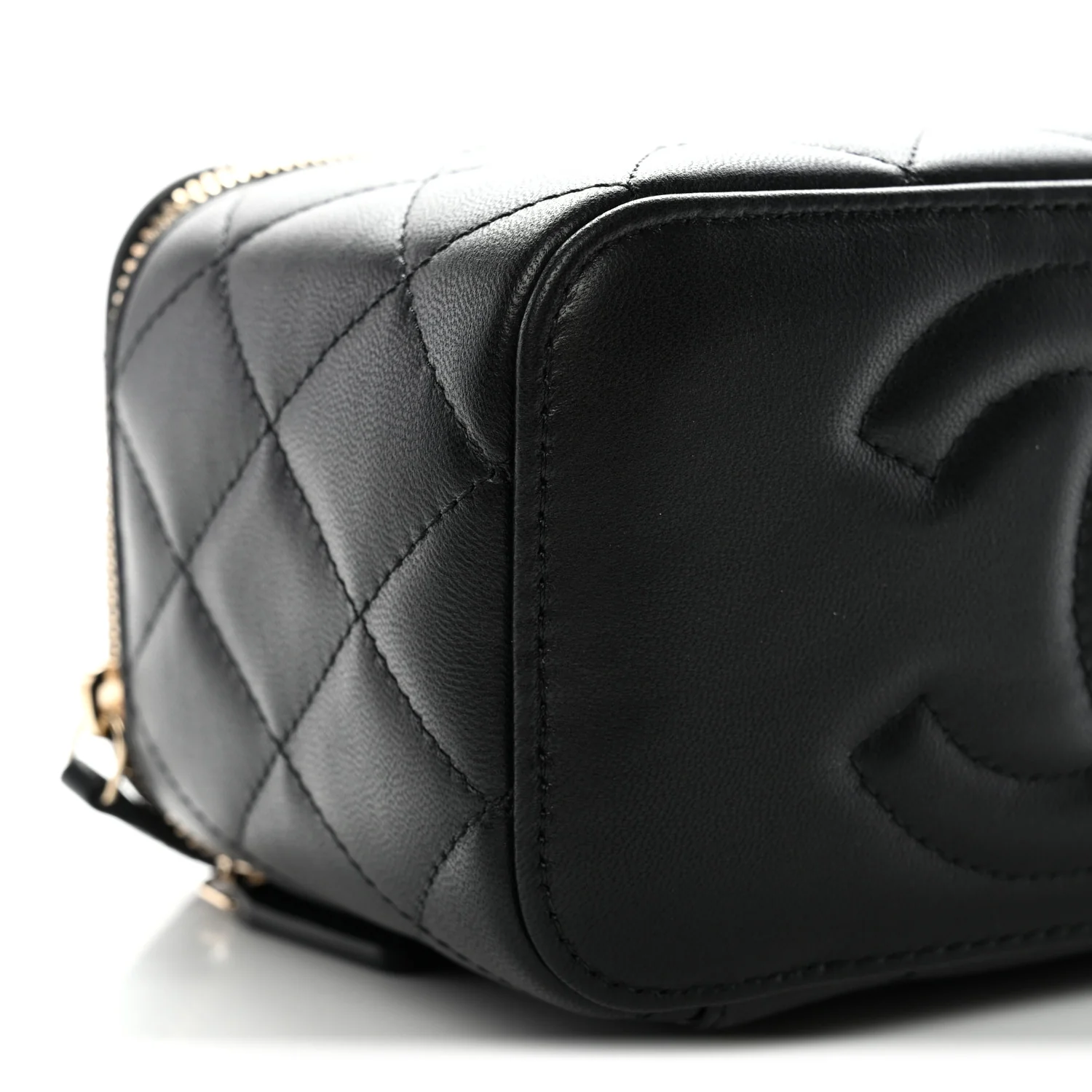 Lambskin Quilted Small Top Handle Vanity Case With Chain Black - Image 9