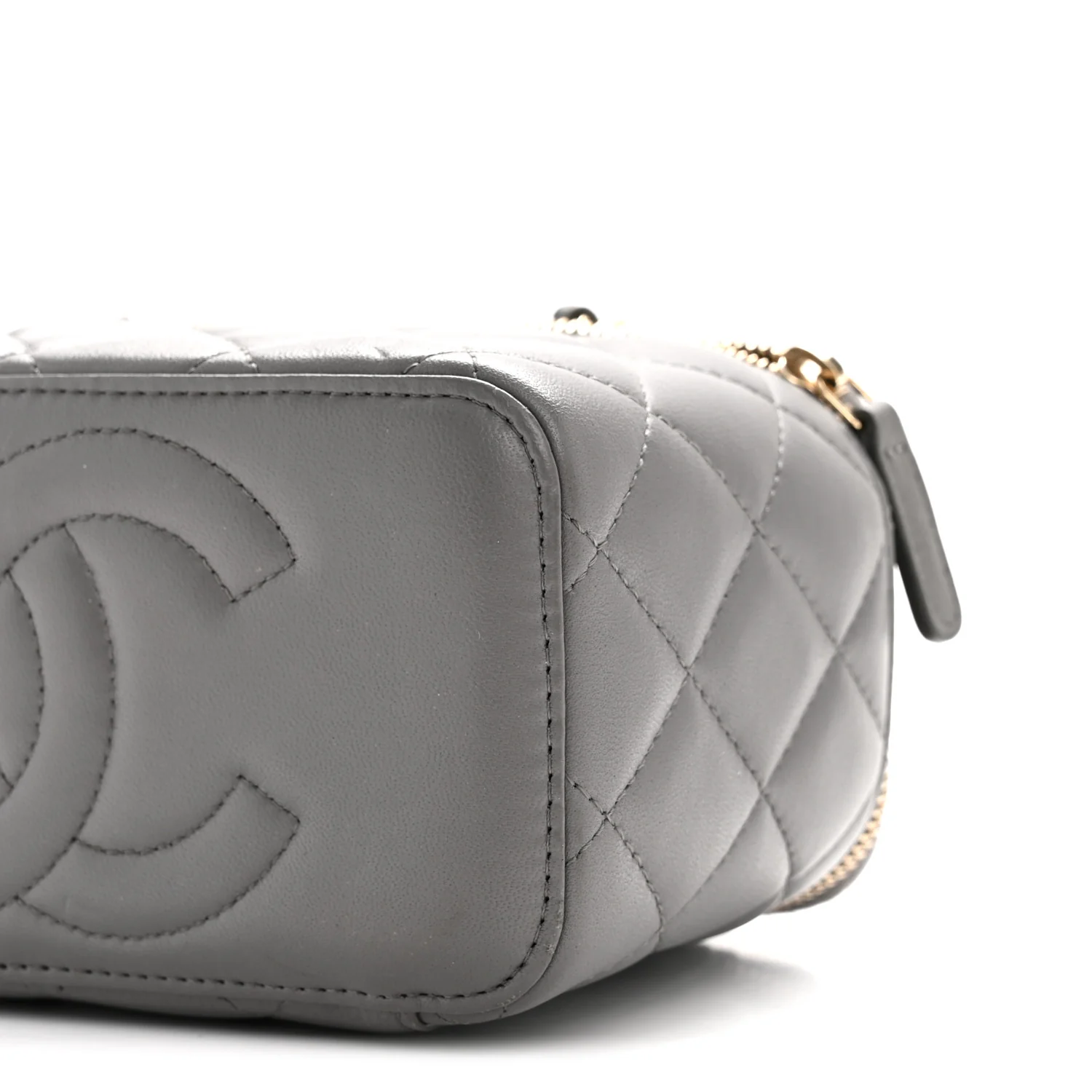 Lambskin Quilted Small Top Handle Vanity Case With Chain Dark Grey - Image 10