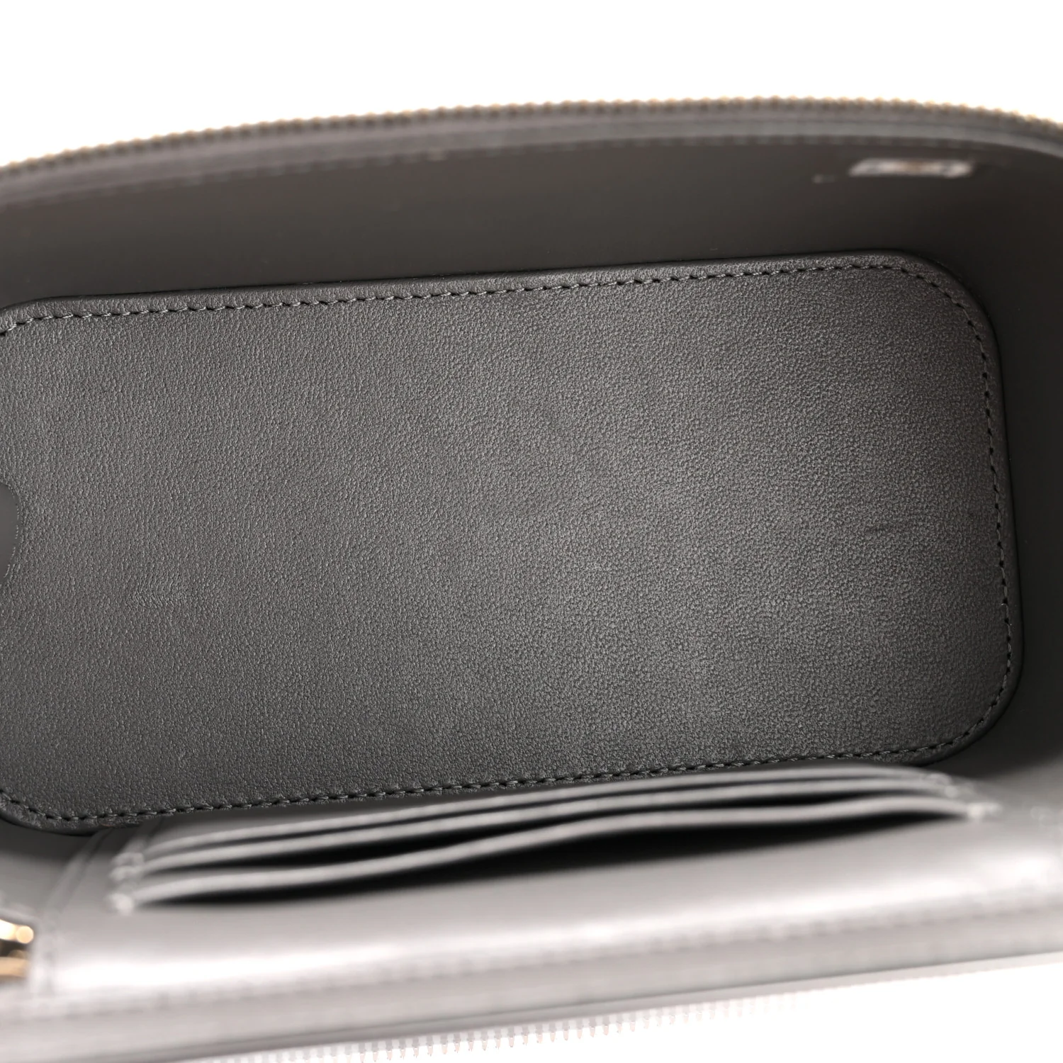 Lambskin Quilted Small Top Handle Vanity Case With Chain Dark Grey - Image 5