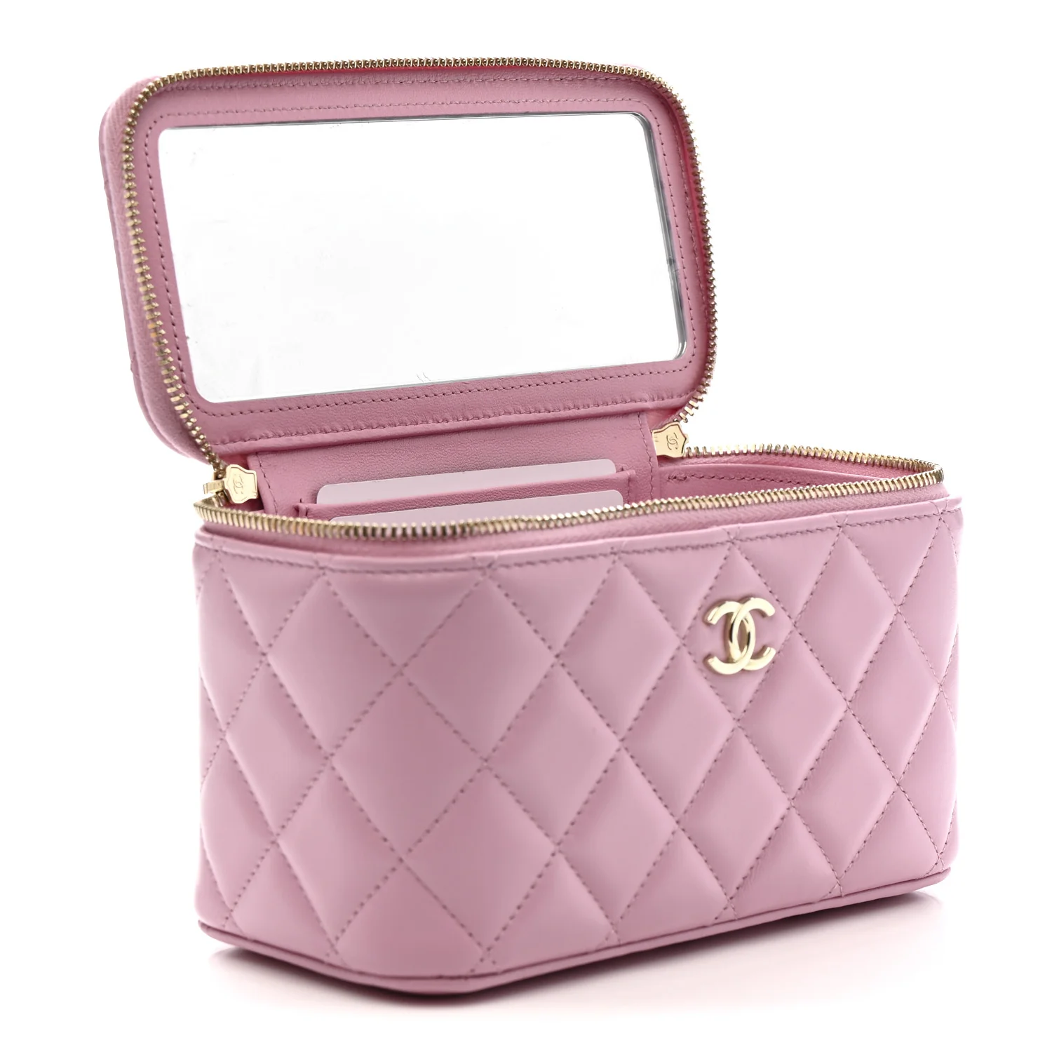 Lambskin Quilted Small Top Handle Vanity Case With Chain Pink - Image 6