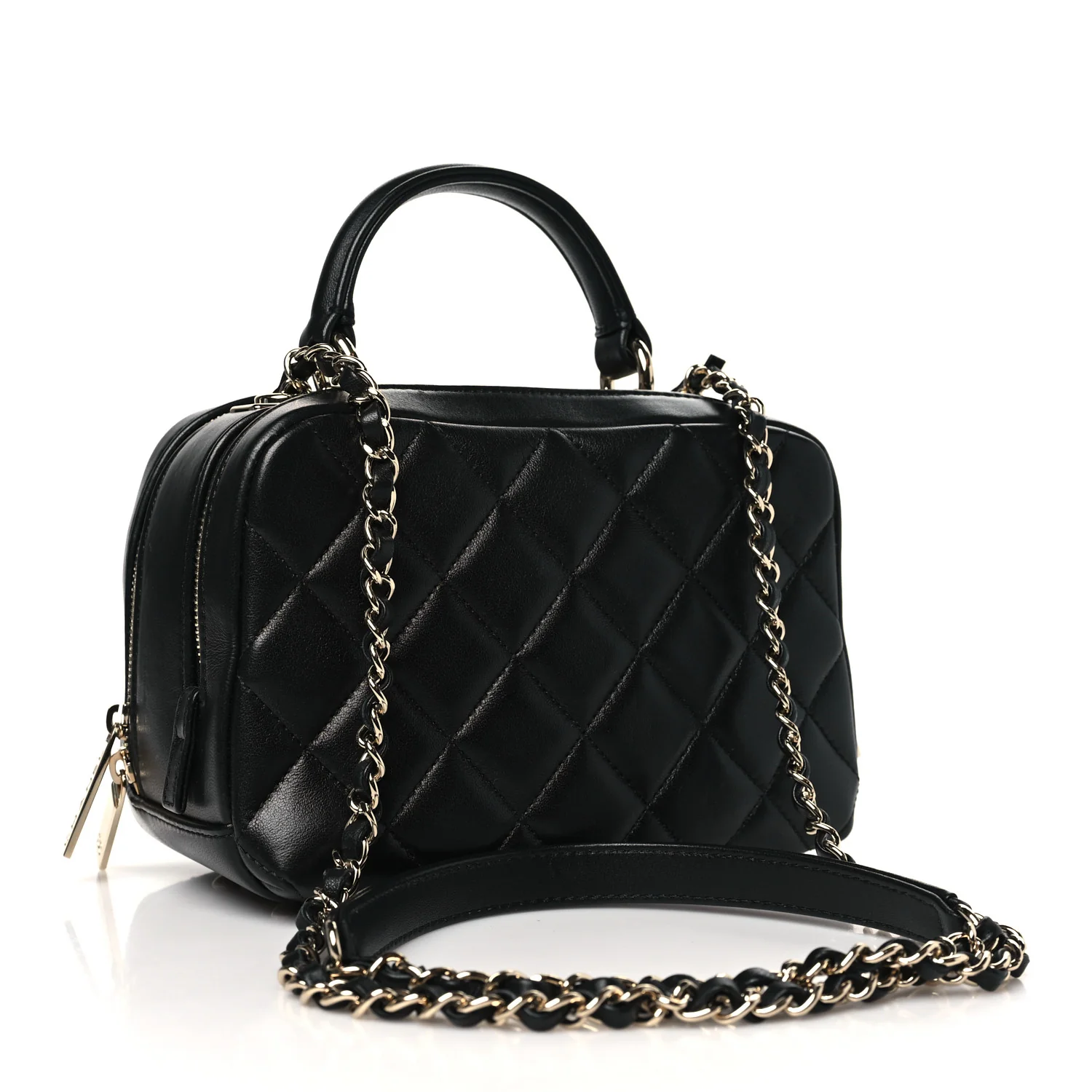 Lambskin Quilted Small Trendy CC Bowling Bag Black - Image 3