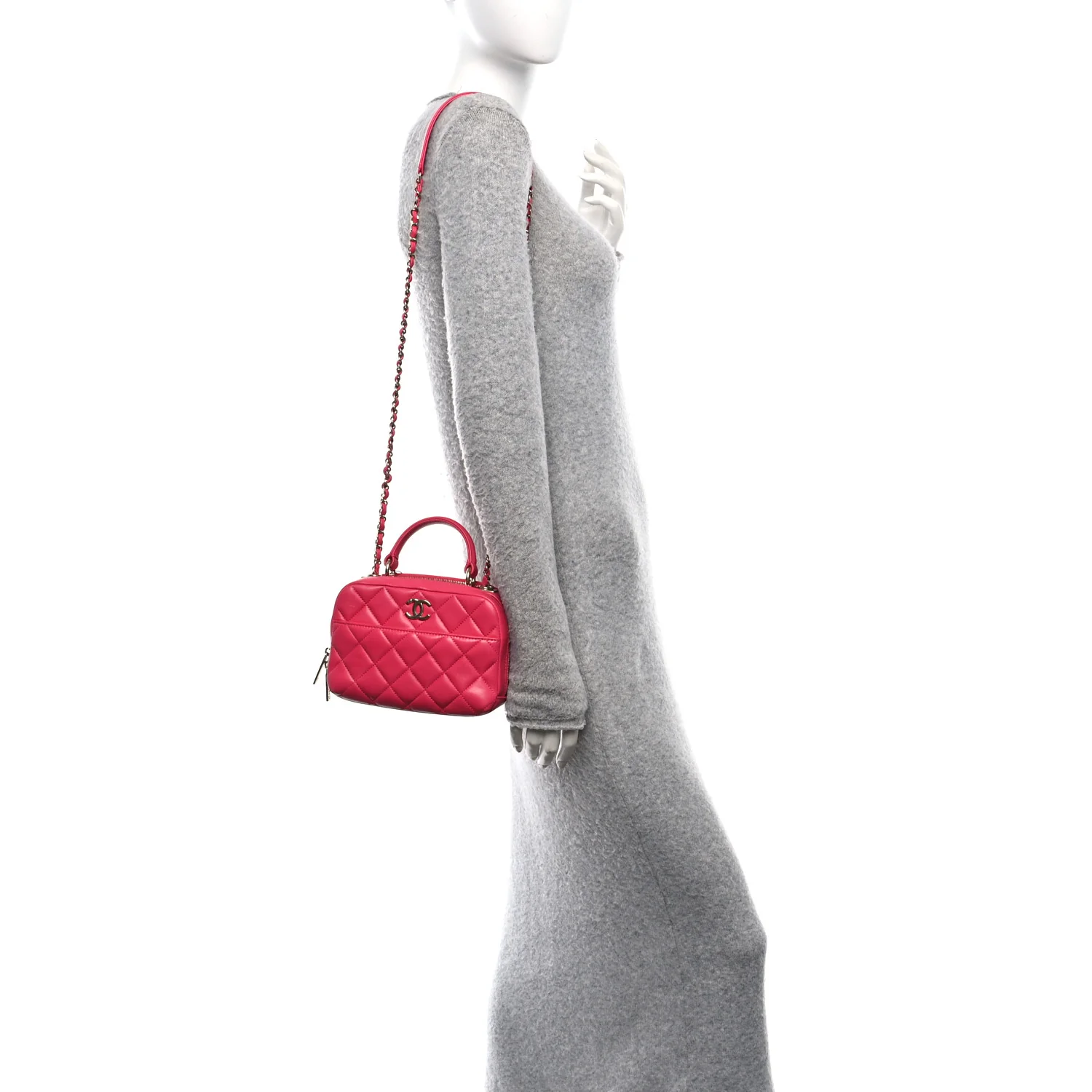 Lambskin Quilted Small Trendy CC Bowling Bag Pink - Image 2