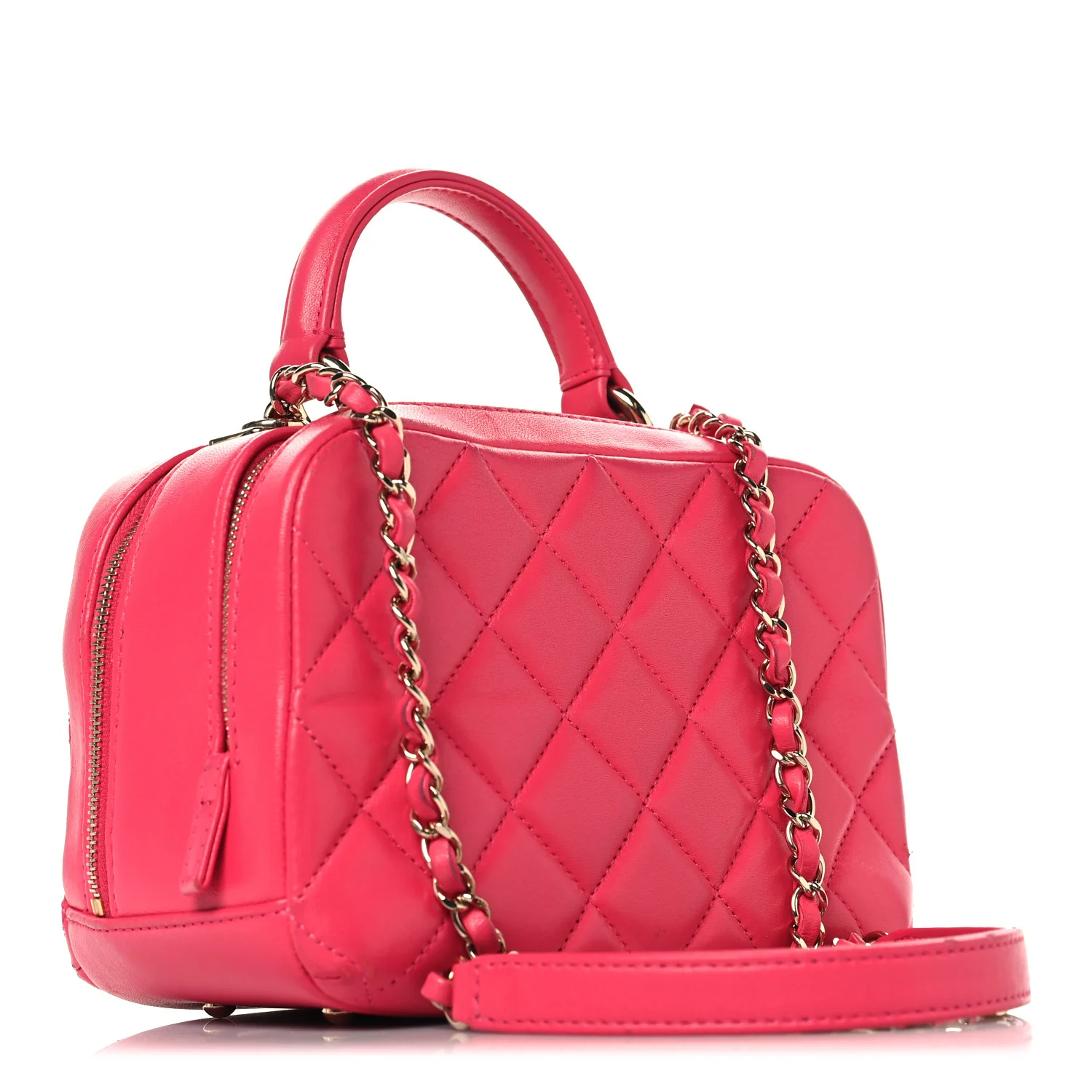 Lambskin Quilted Small Trendy CC Bowling Bag Pink - Image 3