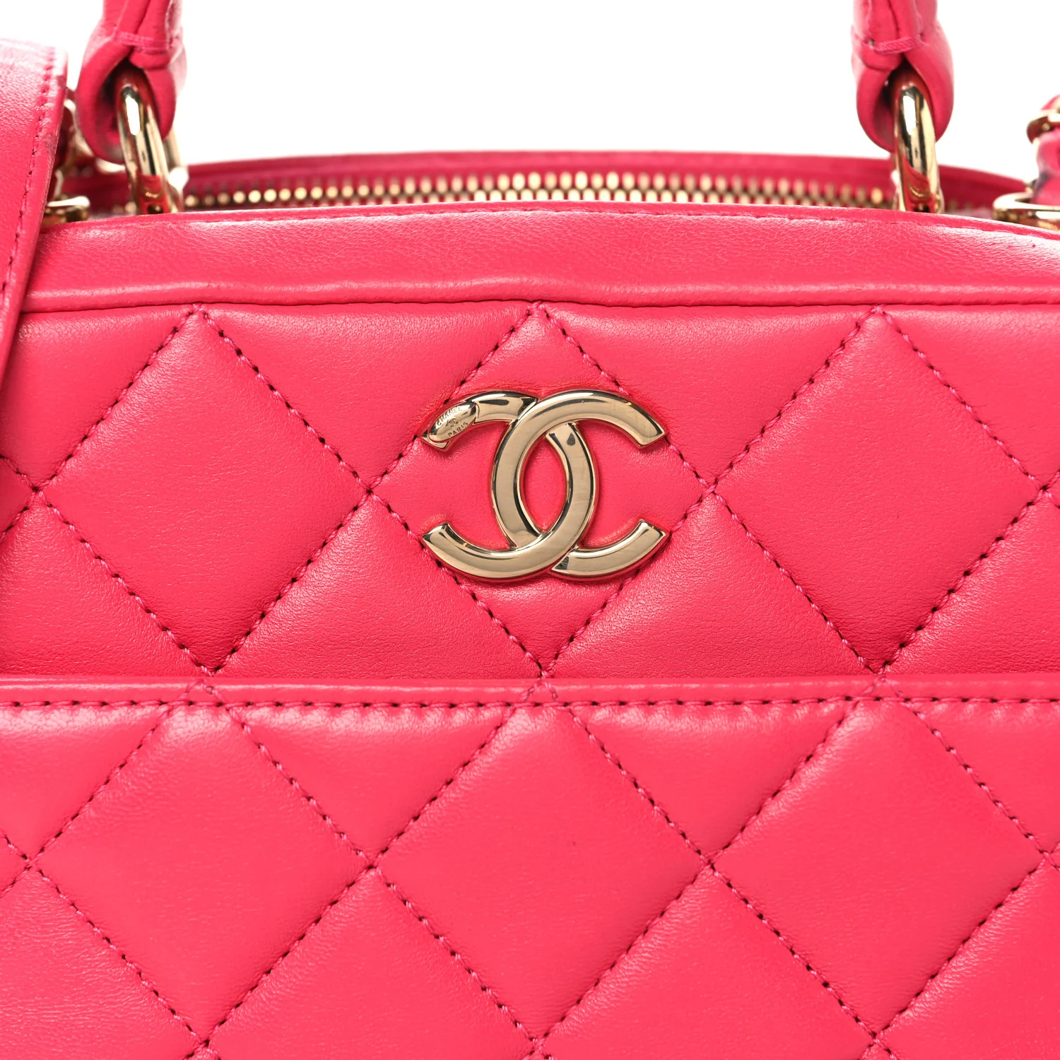 Lambskin Quilted Small Trendy CC Bowling Bag Pink - Image 9
