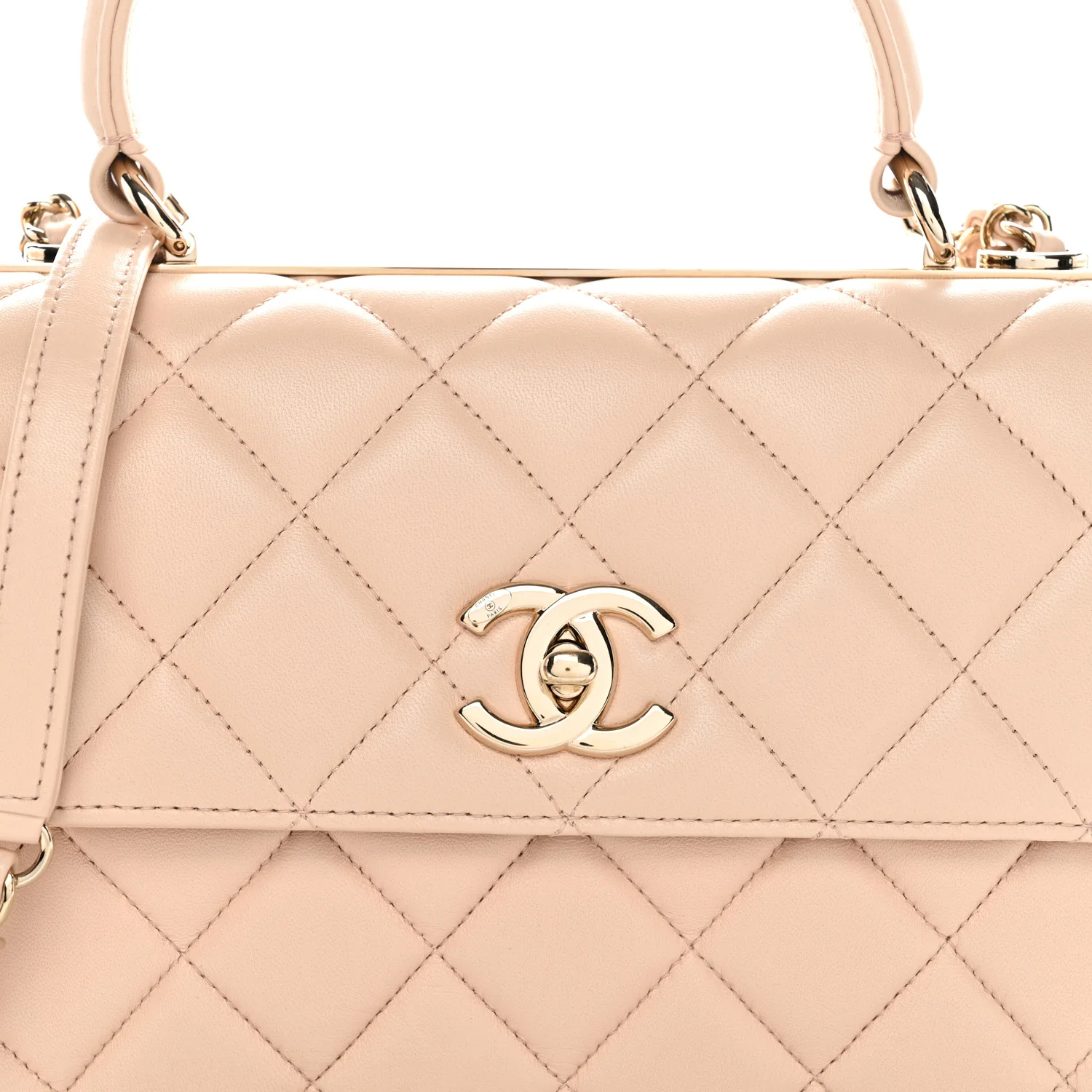 Lambskin Quilted Small Trendy CC Dual Handle Flap Bag Beige - Image 22