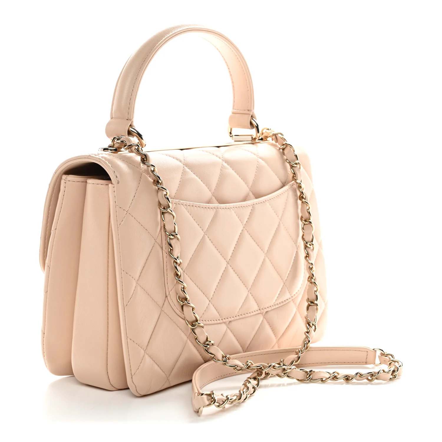 Lambskin Quilted Small Trendy CC Dual Handle Flap Bag Beige - Image 6