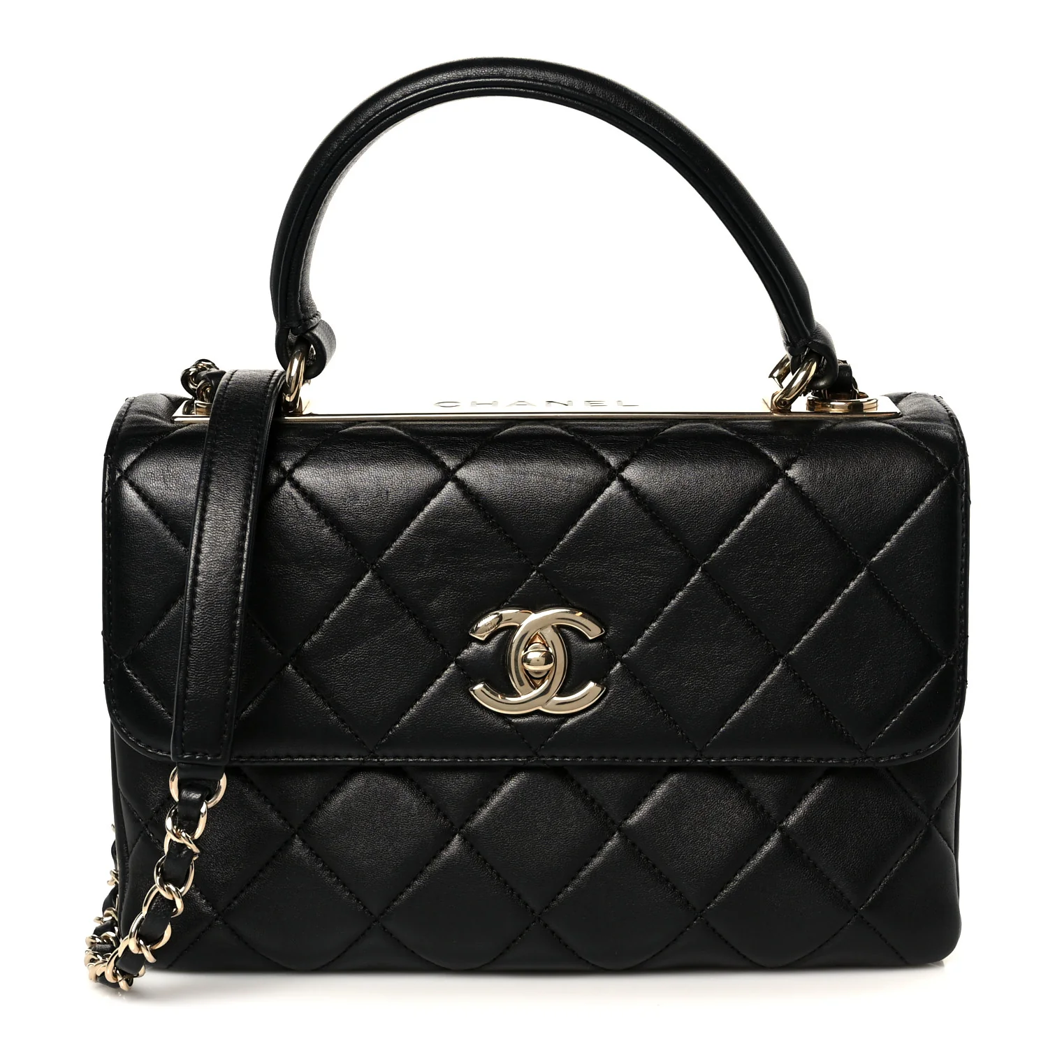Lambskin Quilted Small Trendy CC Dual Handle Flap Bag Black