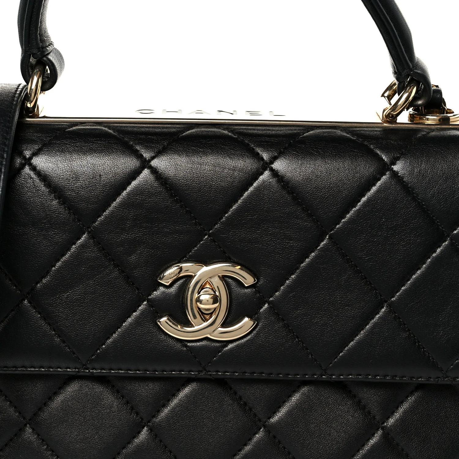 Lambskin Quilted Small Trendy CC Dual Handle Flap Bag Black - Image 10