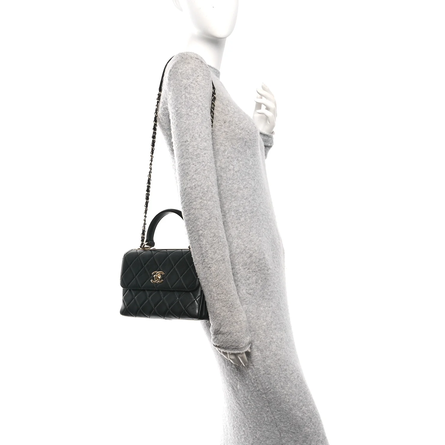 Lambskin Quilted Small Trendy CC Dual Handle Flap Bag Black - Image 2