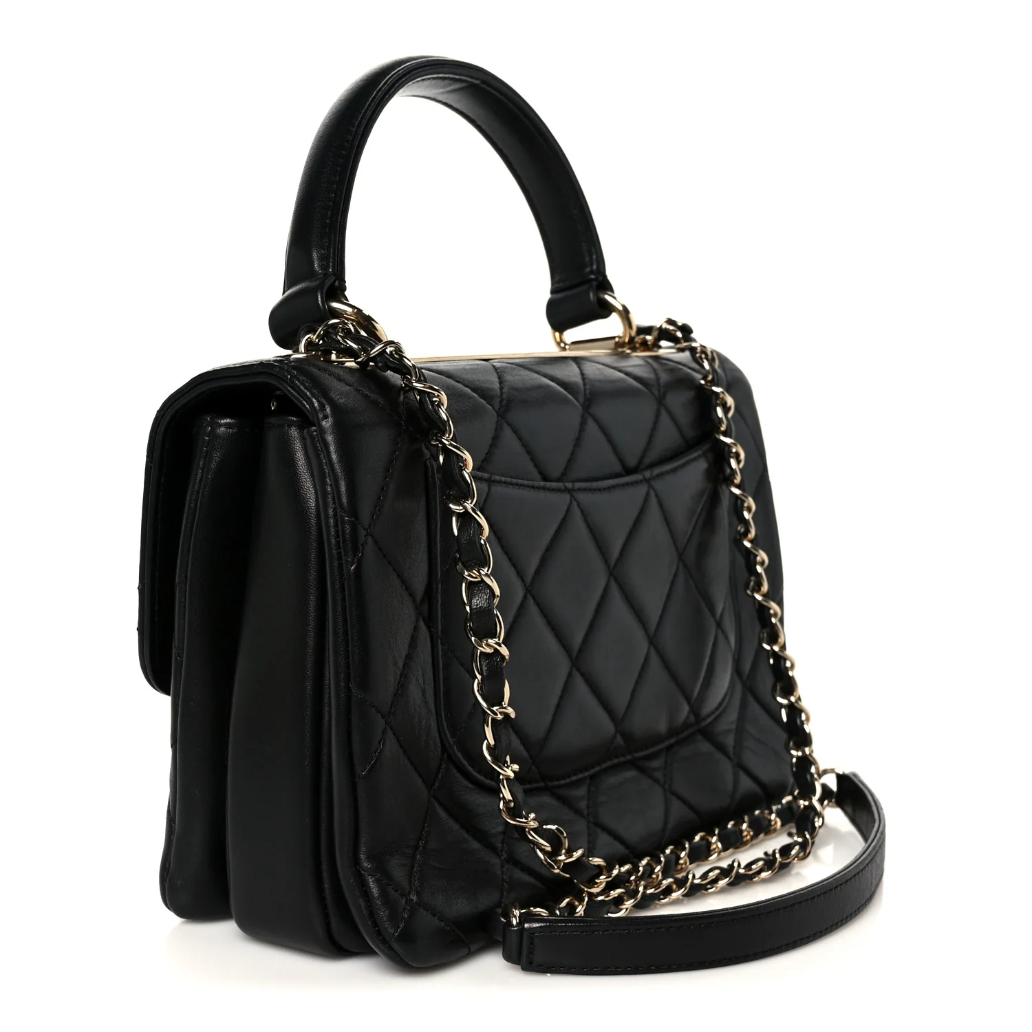 Lambskin Quilted Small Trendy CC Dual Handle Flap Bag Black - Image 3