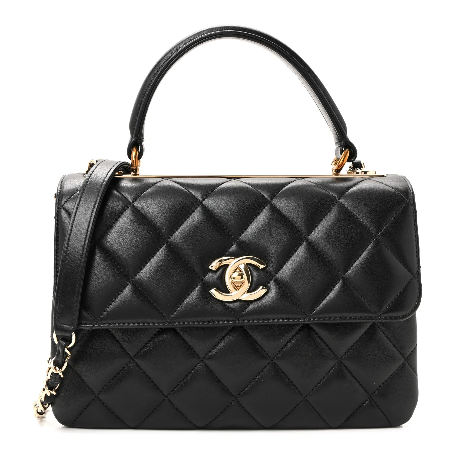 Lambskin Quilted Small Trendy CC Dual Handle Flap Bag Black - Image 2