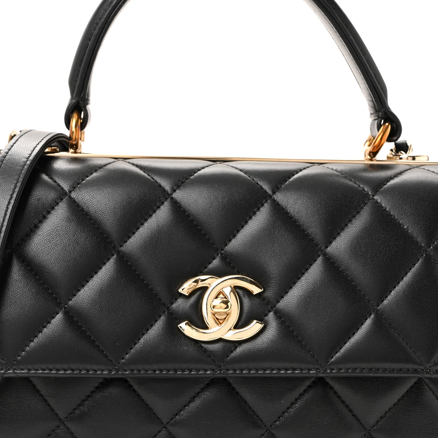Lambskin Quilted Small Trendy CC Dual Handle Flap Bag Black - Image 24