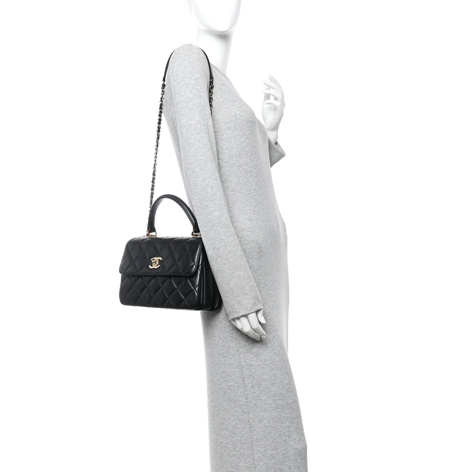 Lambskin Quilted Small Trendy CC Dual Handle Flap Bag Black - Image 4