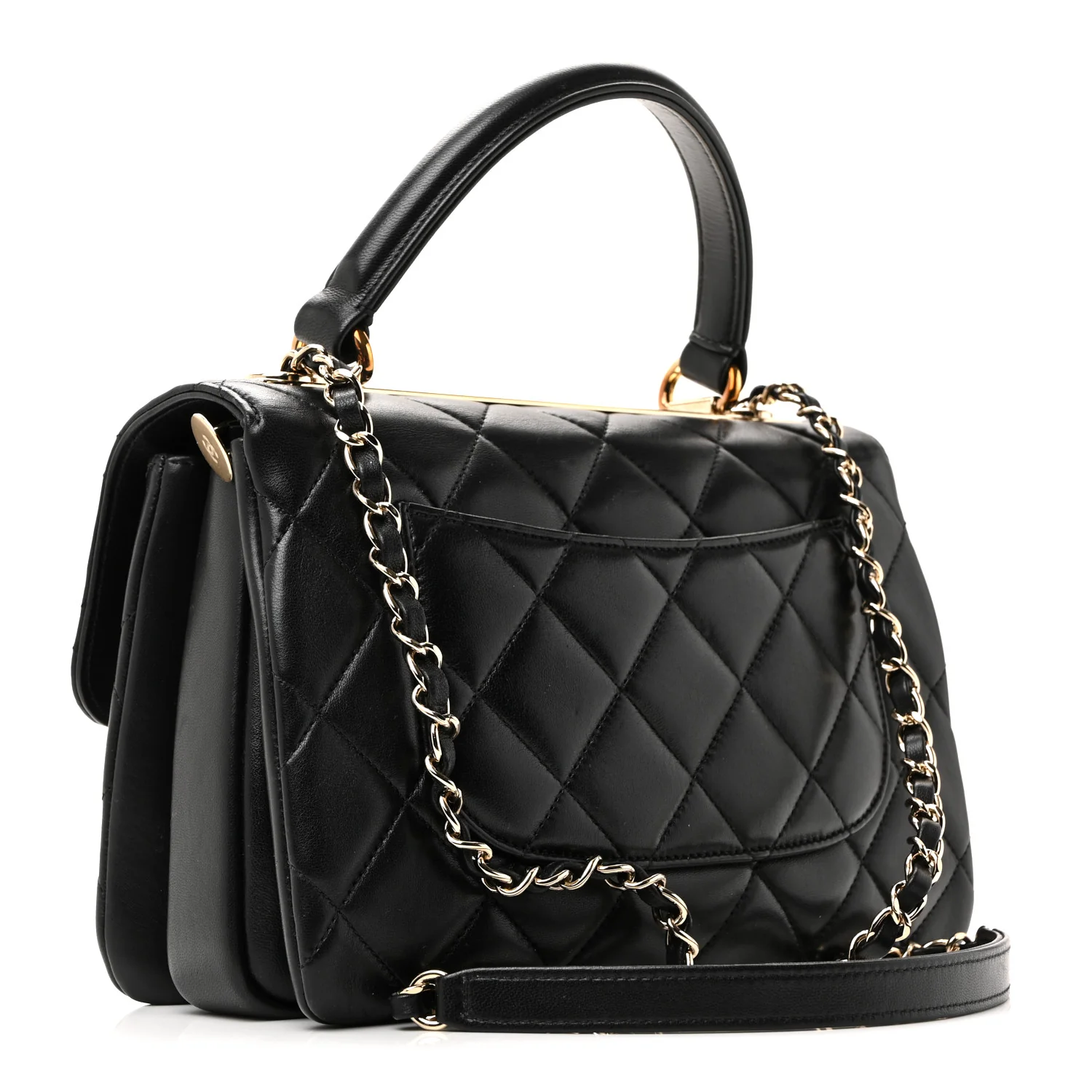 Lambskin Quilted Small Trendy CC Dual Handle Flap Bag Black - Image 6