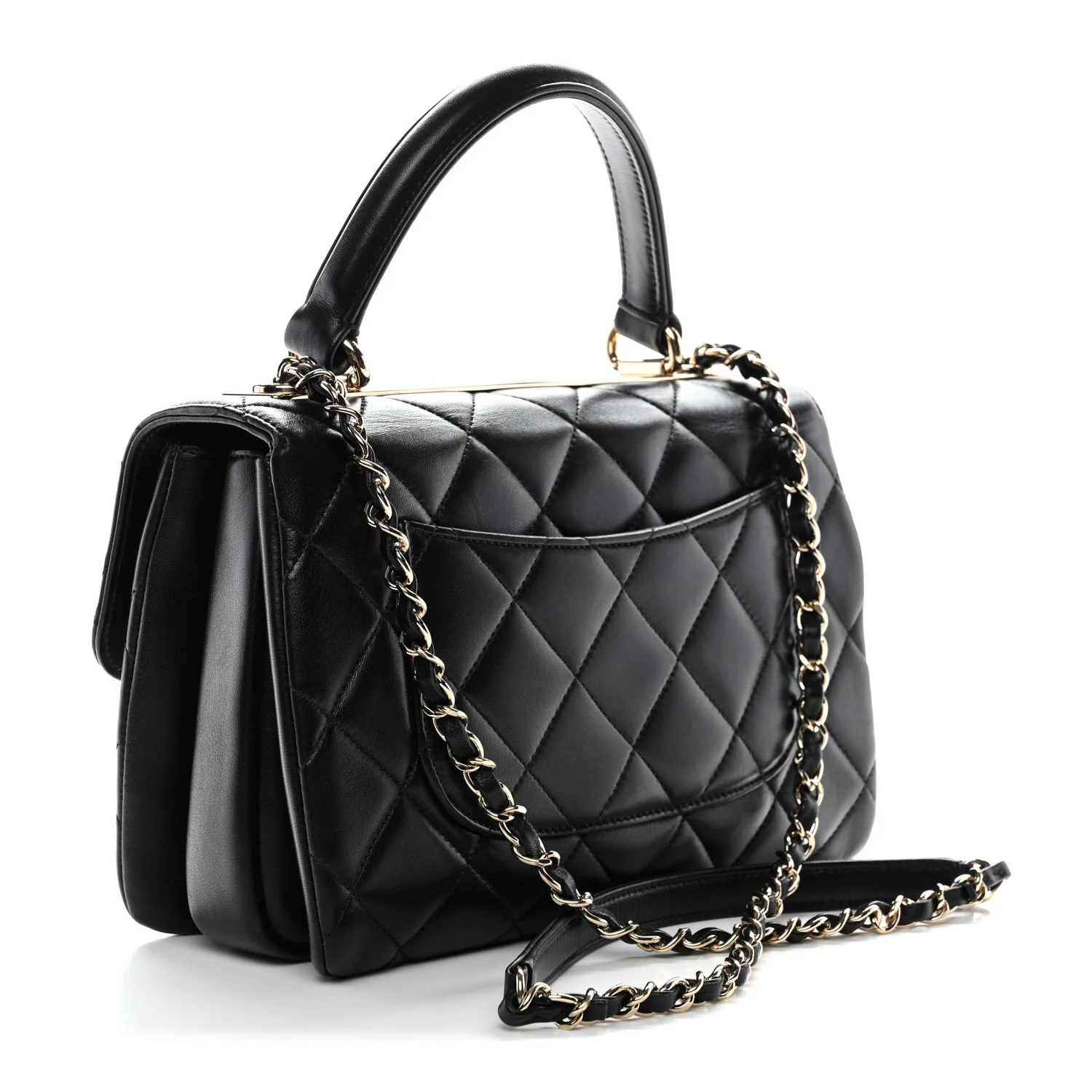 Lambskin Quilted Small Trendy CC Dual Handle Flap Bag Black - Image 3
