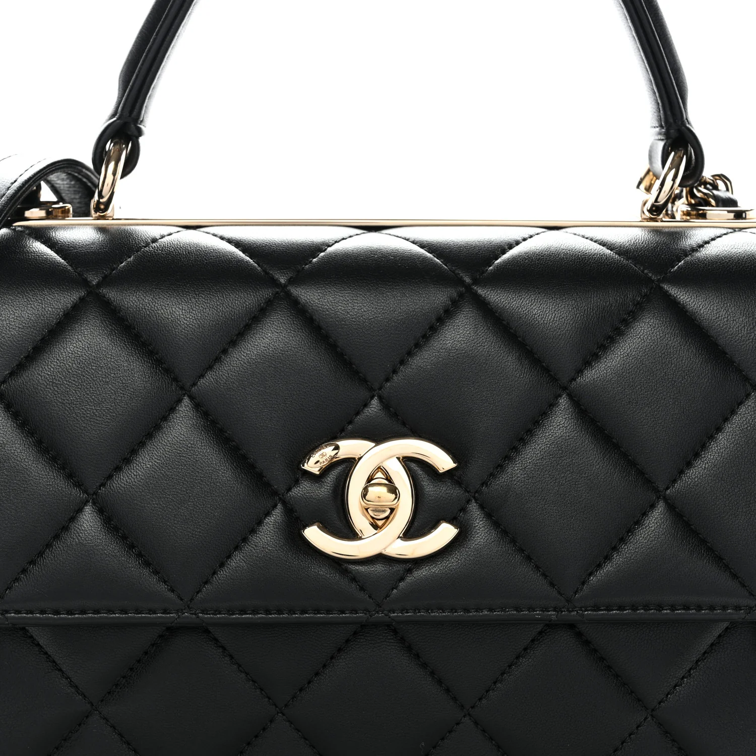 Lambskin Quilted Small Trendy CC Dual Handle Flap Bag Black - Image 8