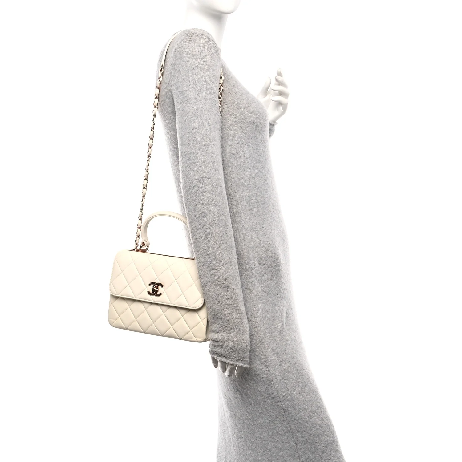 Lambskin Quilted Small Trendy CC Dual Handle Flap Bag White - Image 2