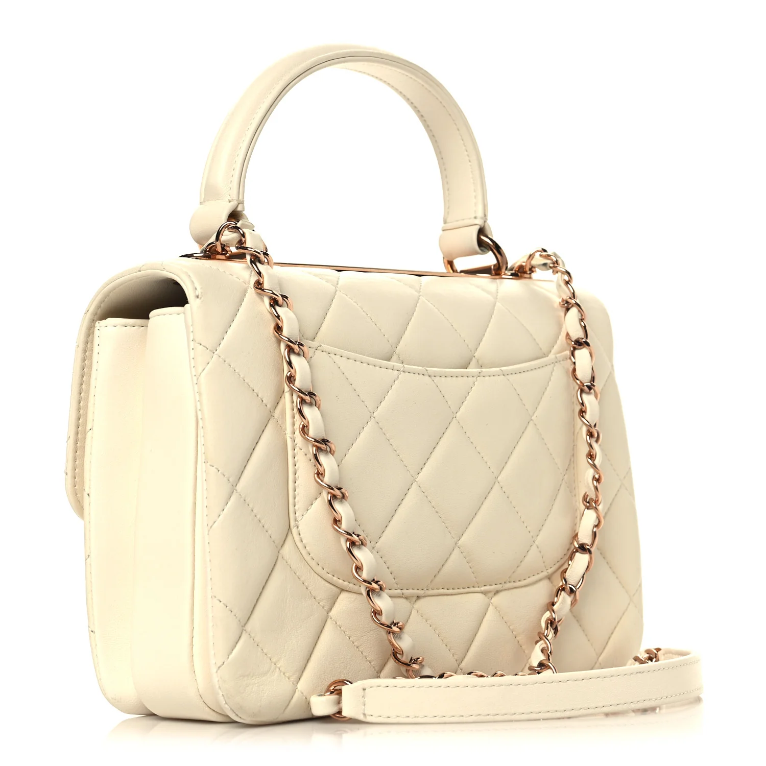 Lambskin Quilted Small Trendy CC Dual Handle Flap Bag White - Image 3