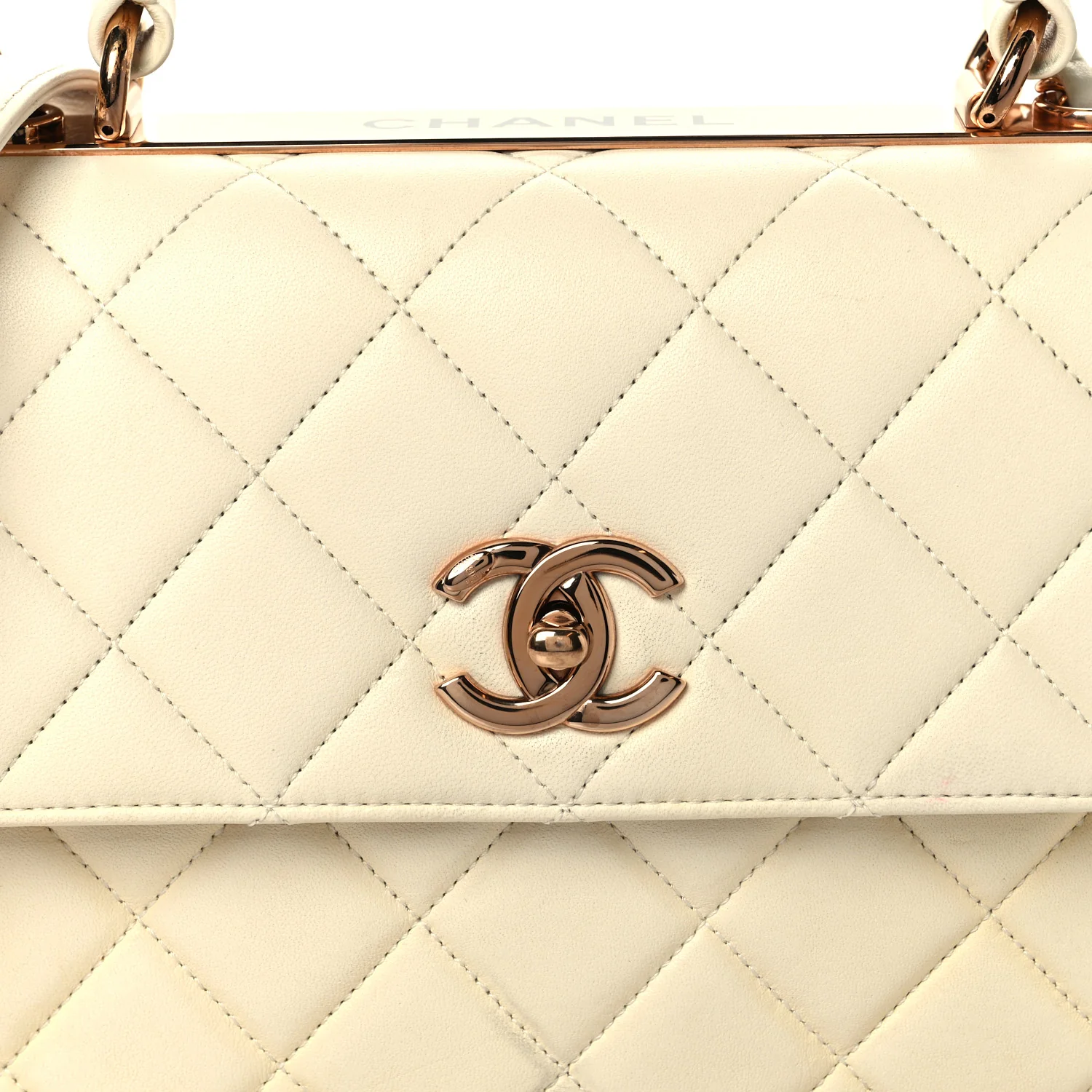 Lambskin Quilted Small Trendy CC Dual Handle Flap Bag White - Image 9