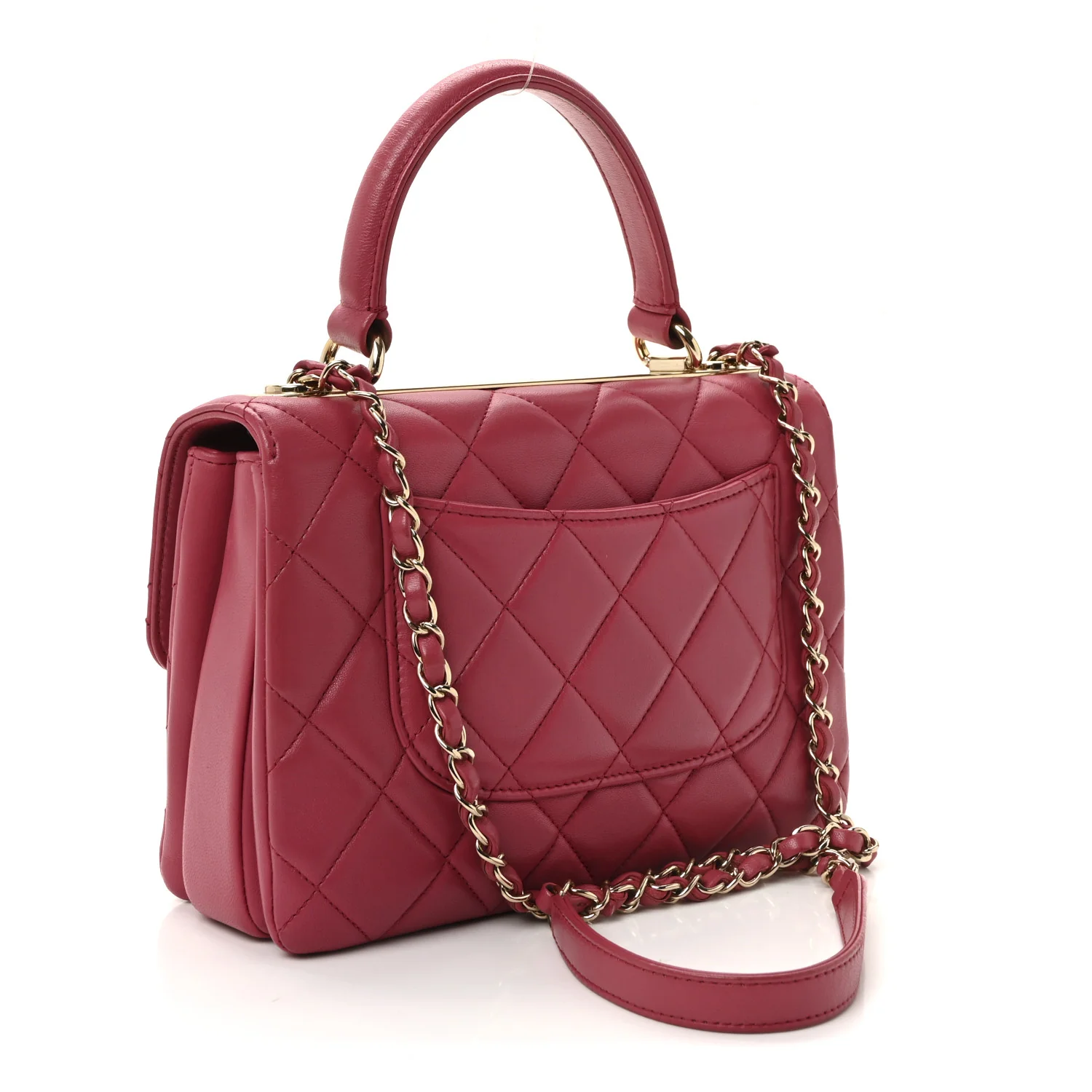 Lambskin Quilted Small Trendy CC Flap Dual Handle Bag Dark Pink - Image 3
