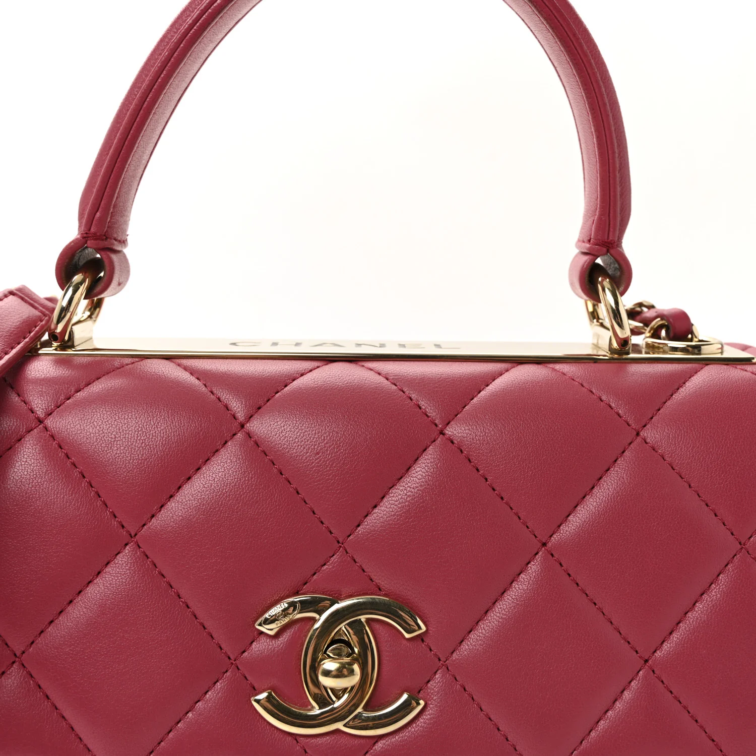 Lambskin Quilted Small Trendy CC Flap Dual Handle Bag Dark Pink - Image 8