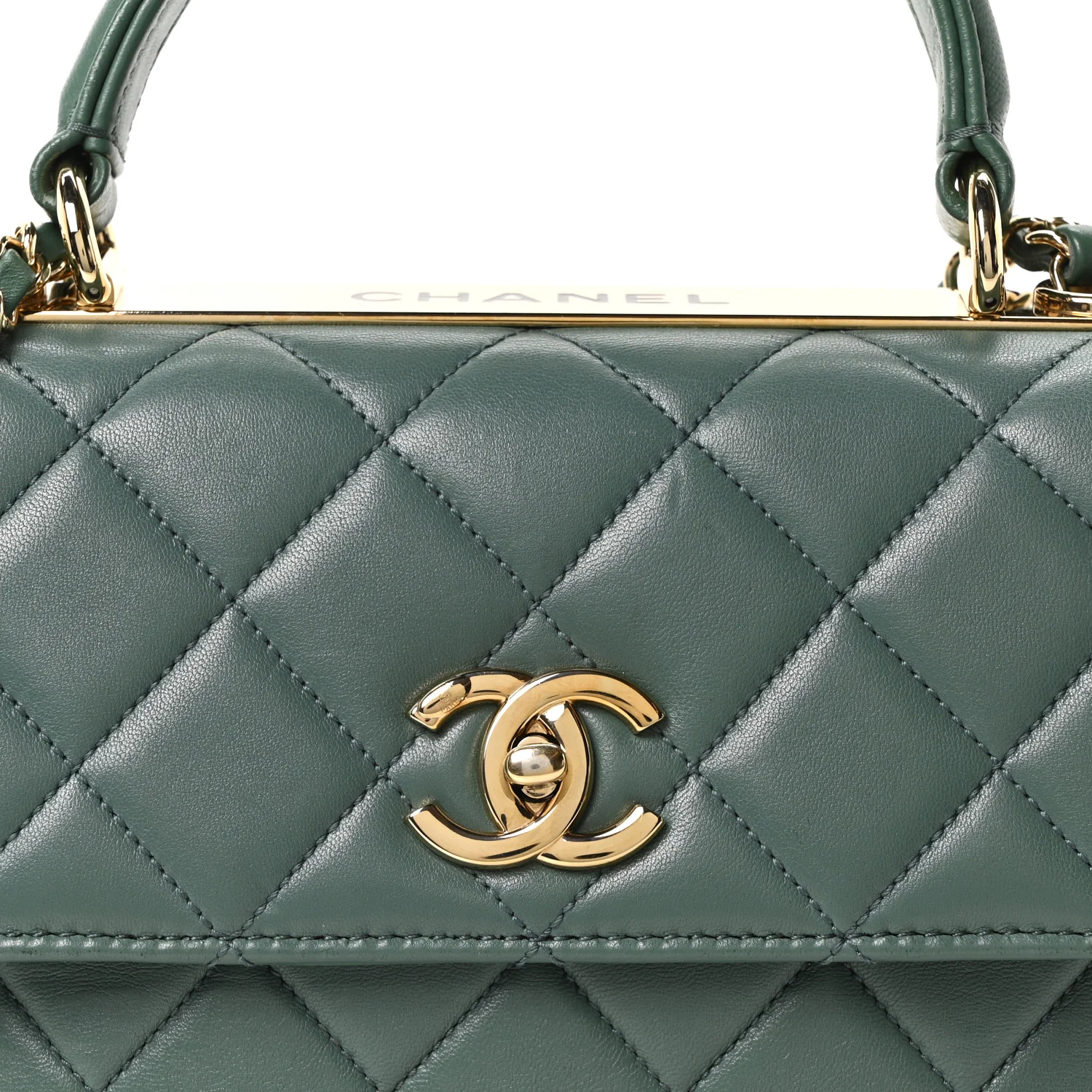 Lambskin Quilted Small Trendy CC Flap Dual Handle Bag Green - Image 8