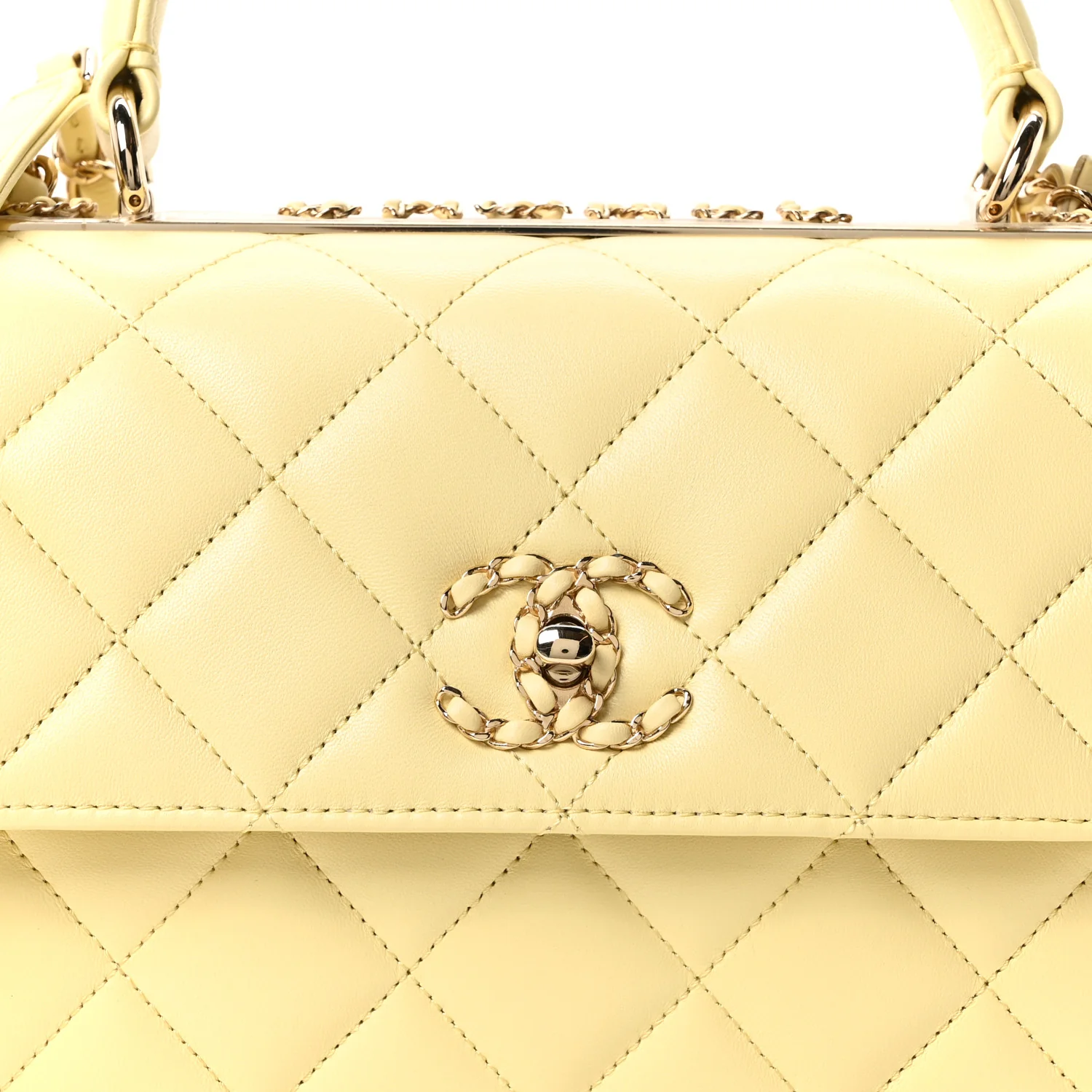 Lambskin Quilted Small Trendy Chain CC Dual Handle Flap Bag Yellow - Image 14