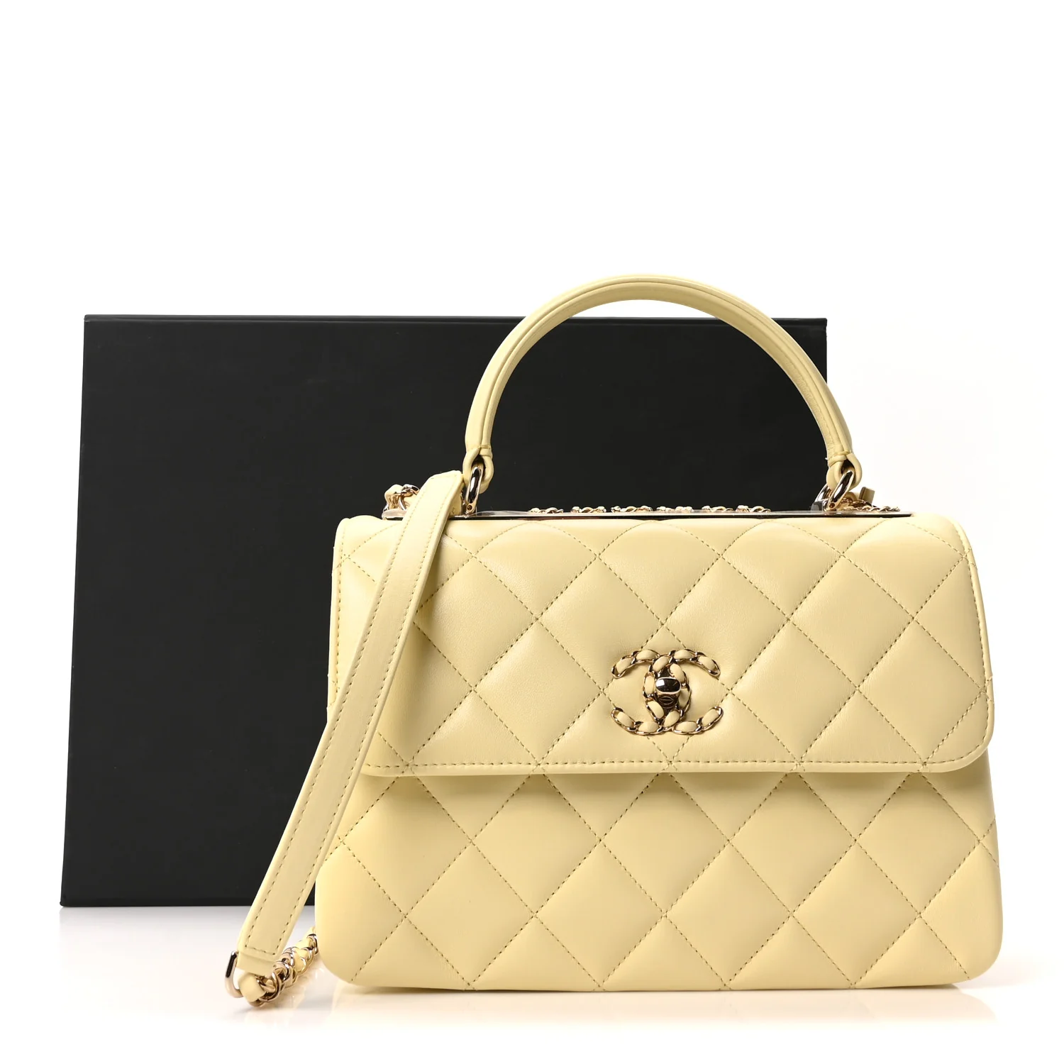 Lambskin Quilted Small Trendy Chain CC Dual Handle Flap Bag Yellow - Image 20