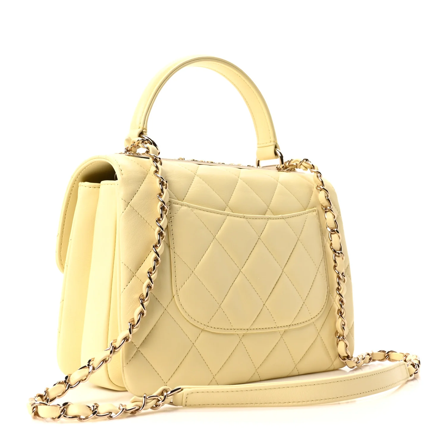 Lambskin Quilted Small Trendy Chain CC Dual Handle Flap Bag Yellow - Image 5